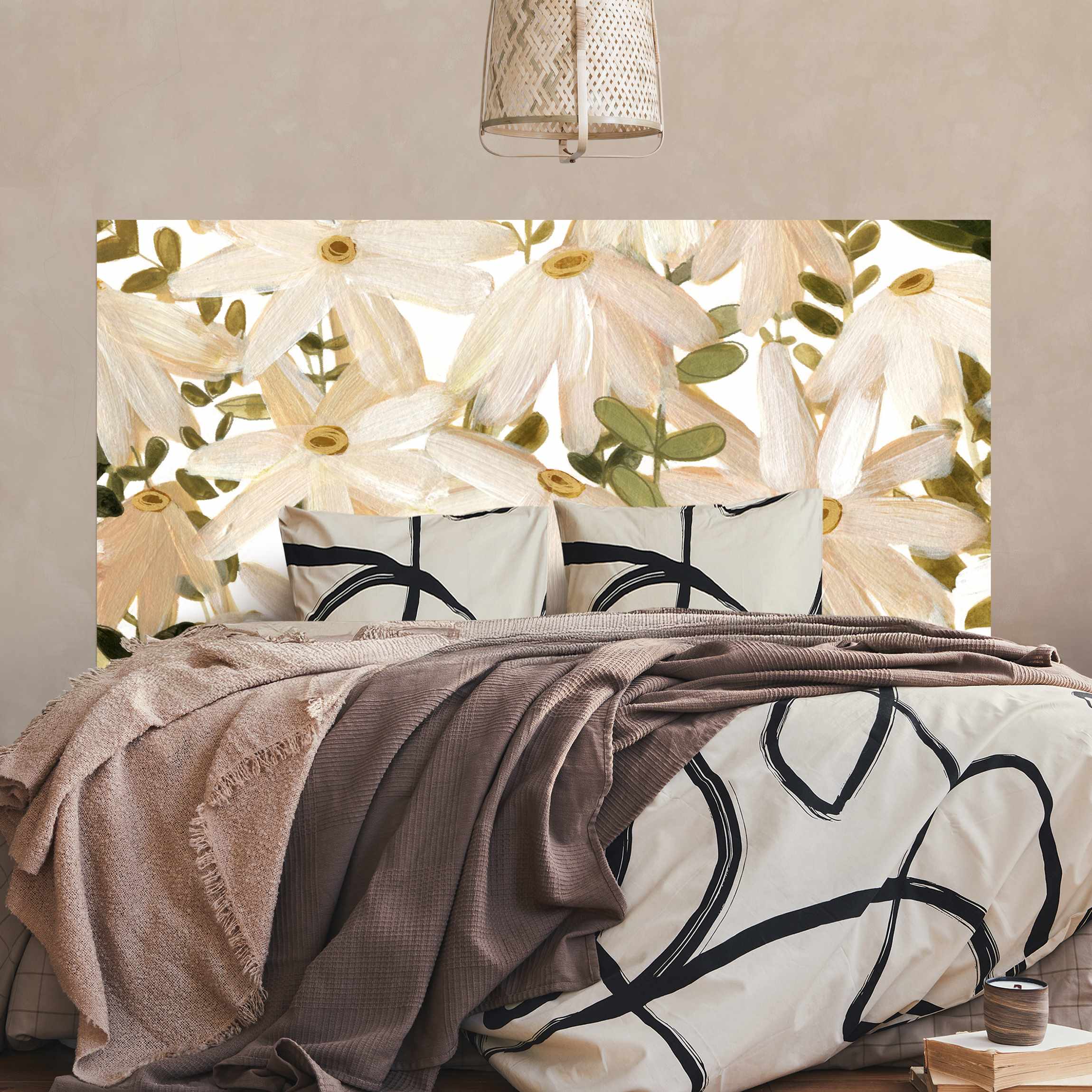 Kopfteil Bett Gänseblümchenfeld Weiß Gold