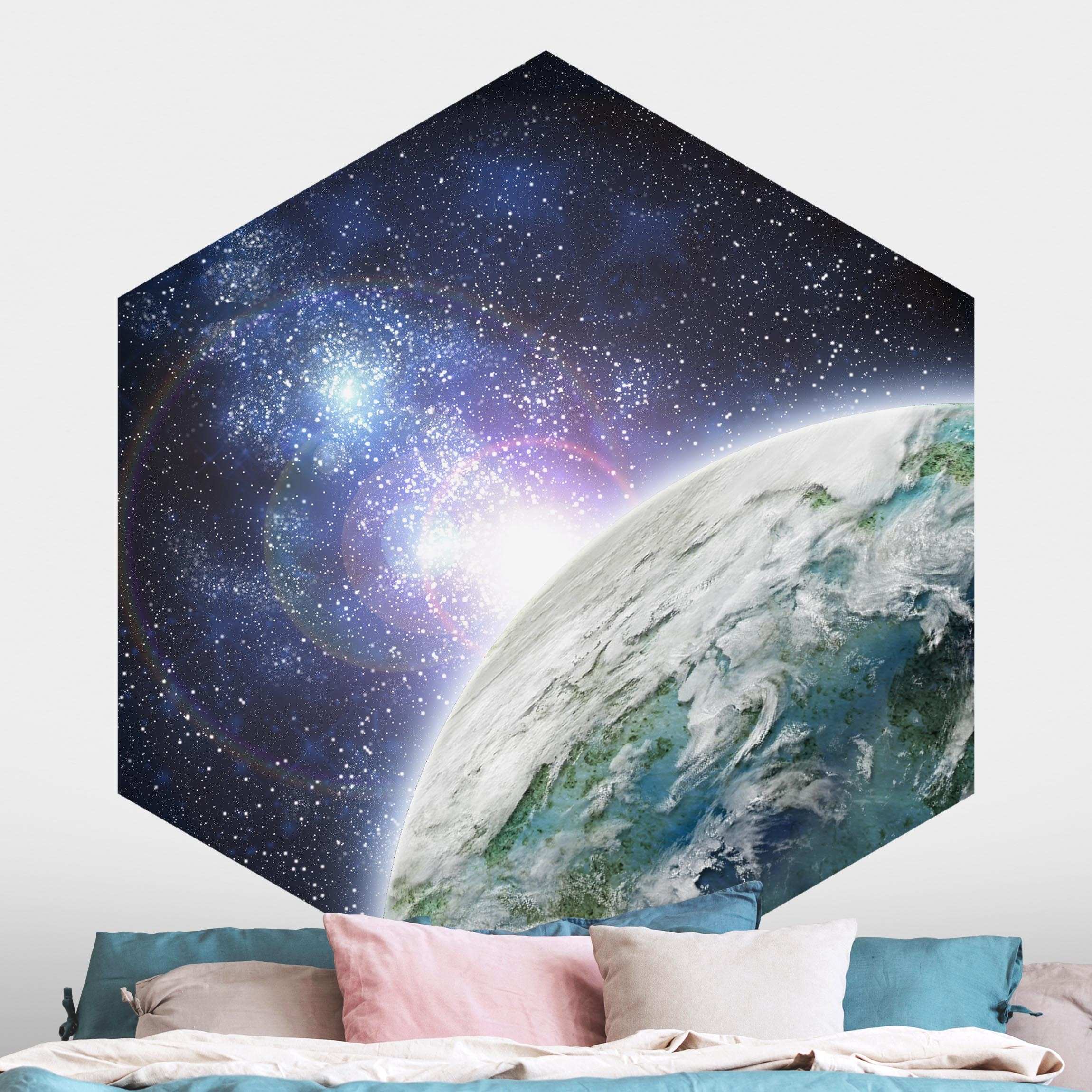 Hexagon Fototapete selbstklebend Galaxy Light