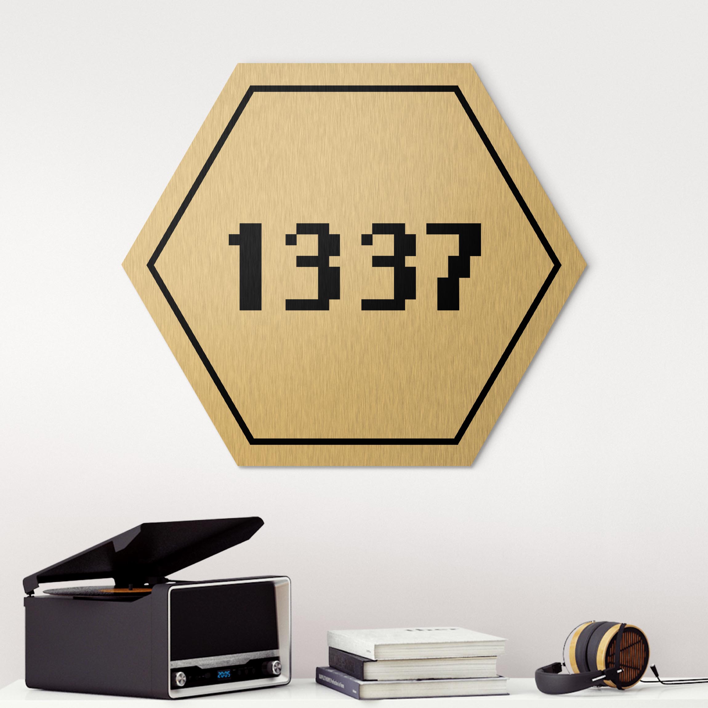 Hexagon-Alu-Dibond Bild Gaming 1337 in Schwarz