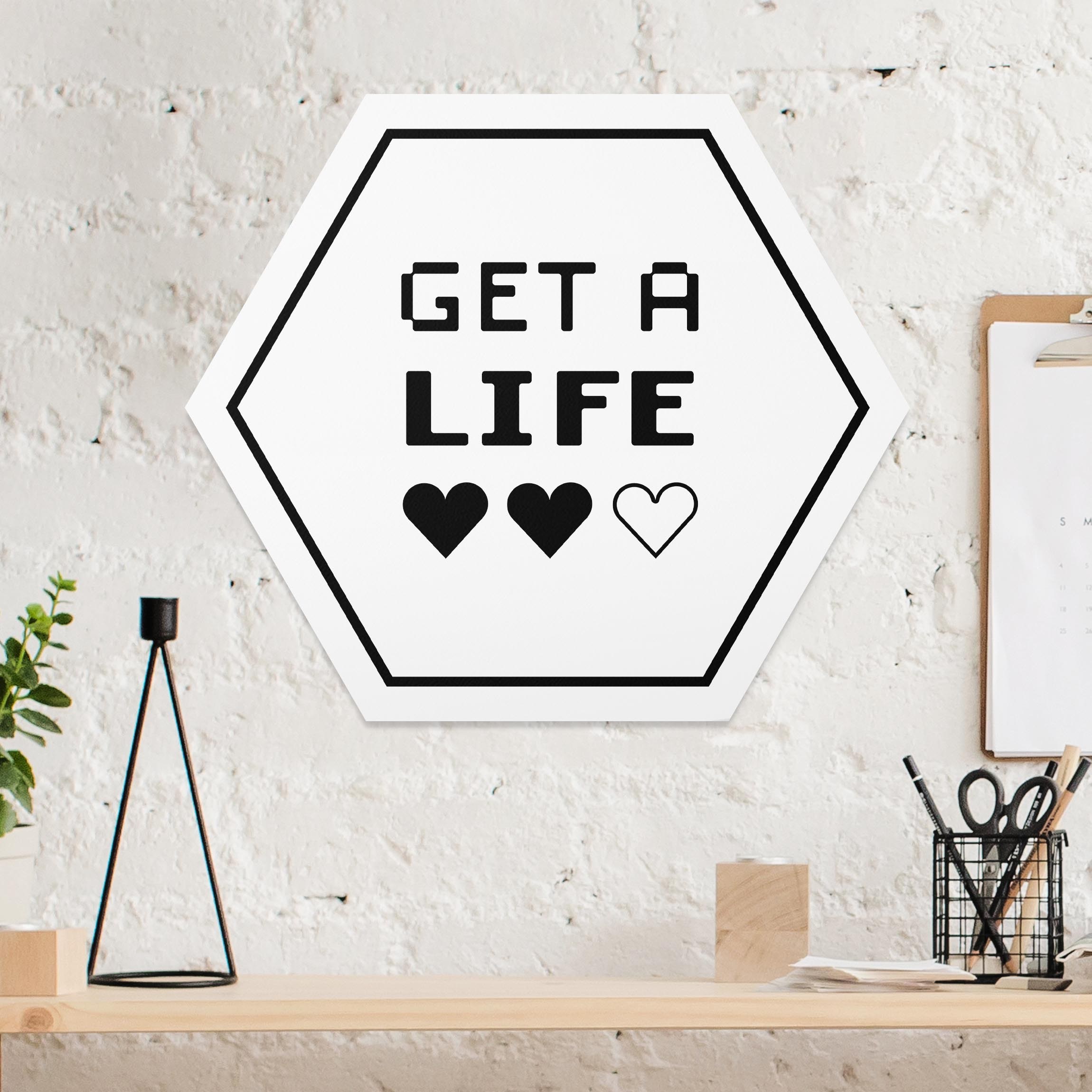 Hexagon-Forexbild Gaming Herzen Get A Life in Schwarz