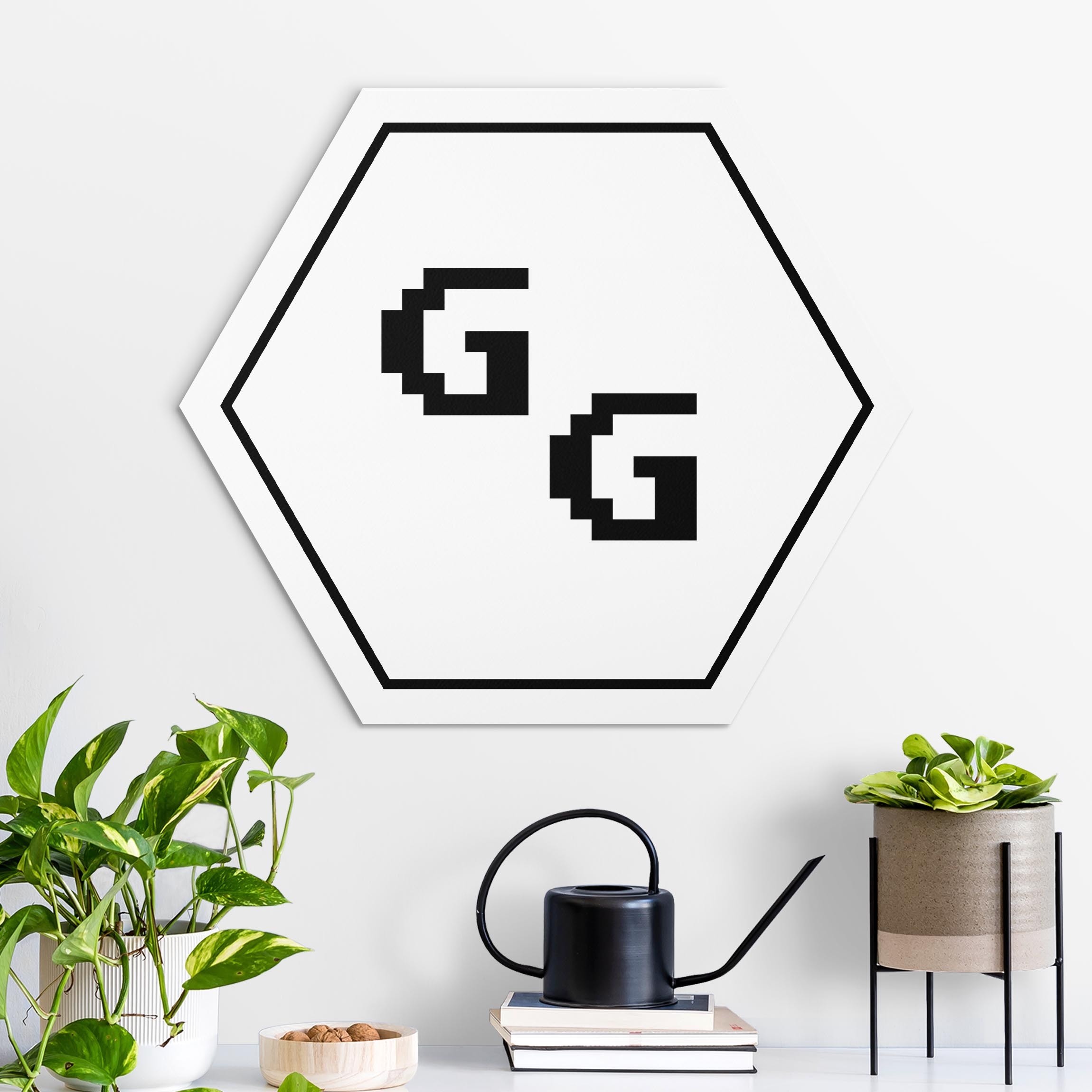 Hexagon-Alu-Dibond Bild Gaming Kürzel GG in Schwarz