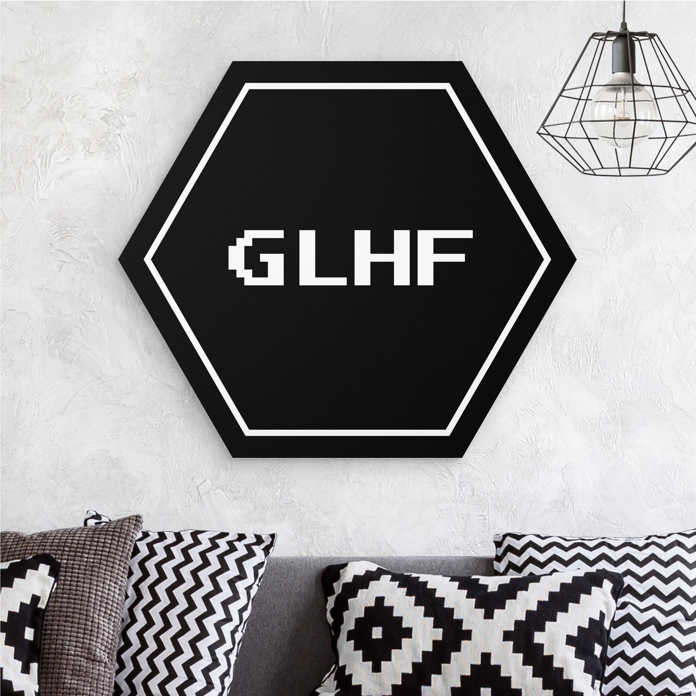 Hexagon-Forexbild Gaming Kürzel GLHF in Schwarz