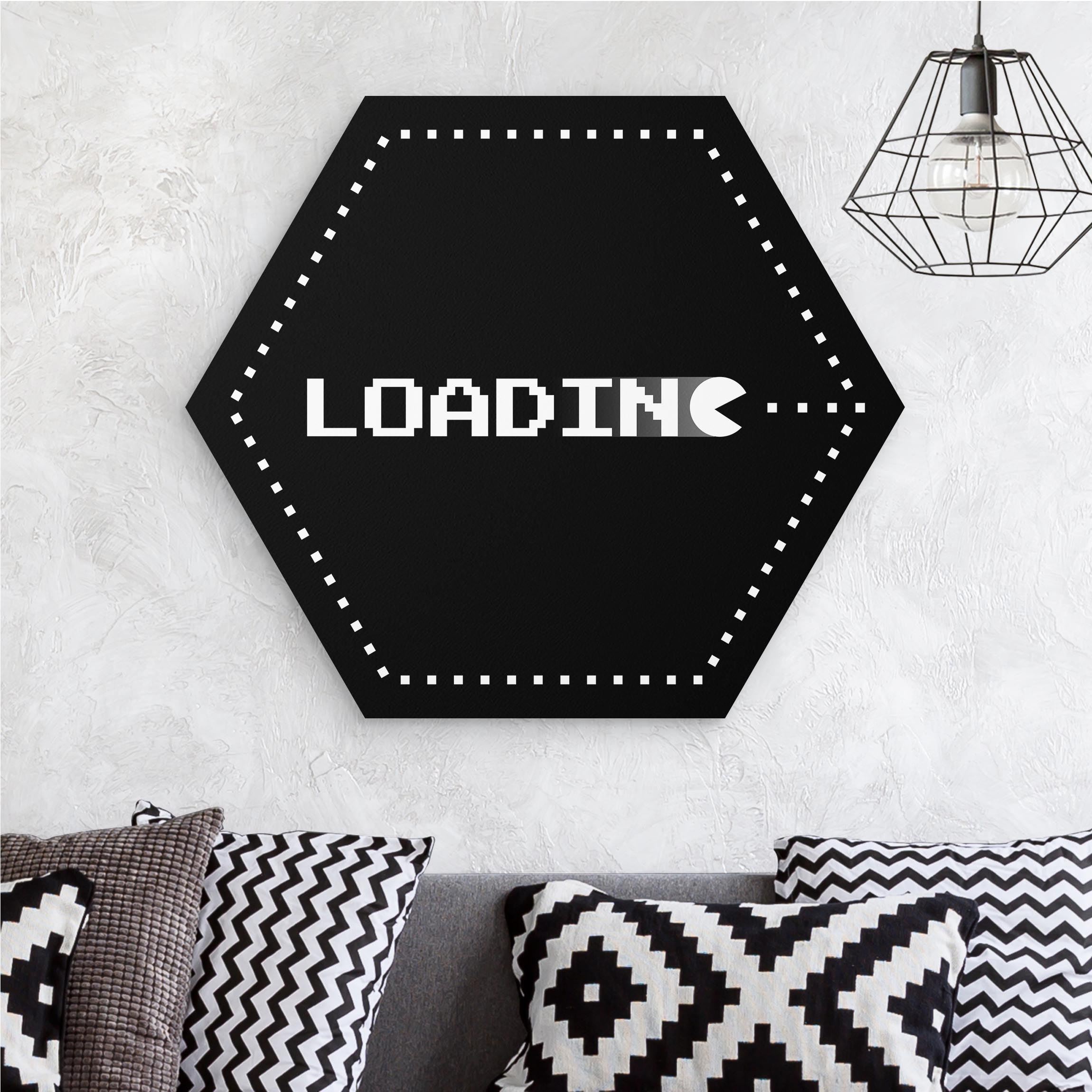 Hexagon-Forexbild Gaming Schrift Loading in Schwarz