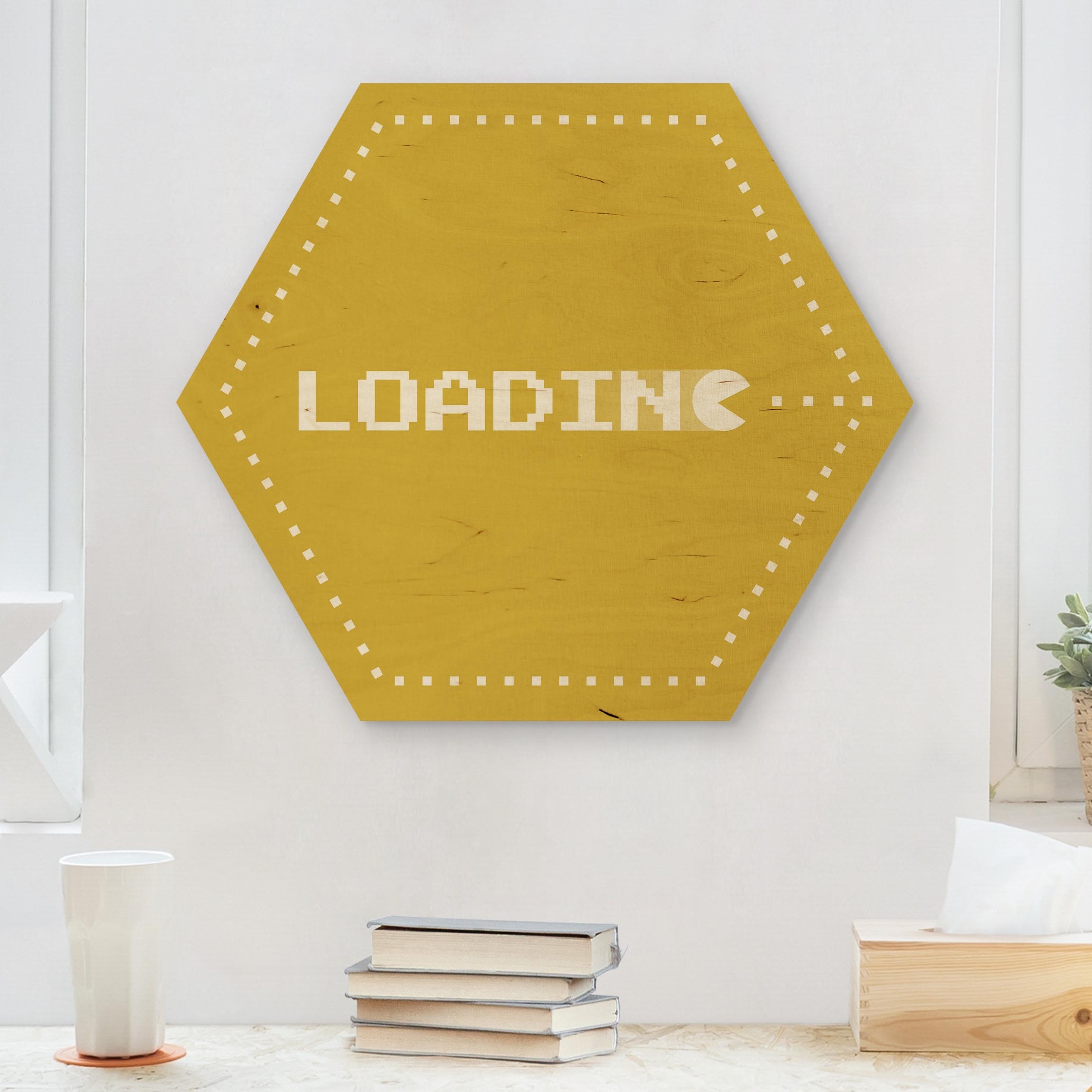 Hexagon-Holzbild Gaming Schrift Loading