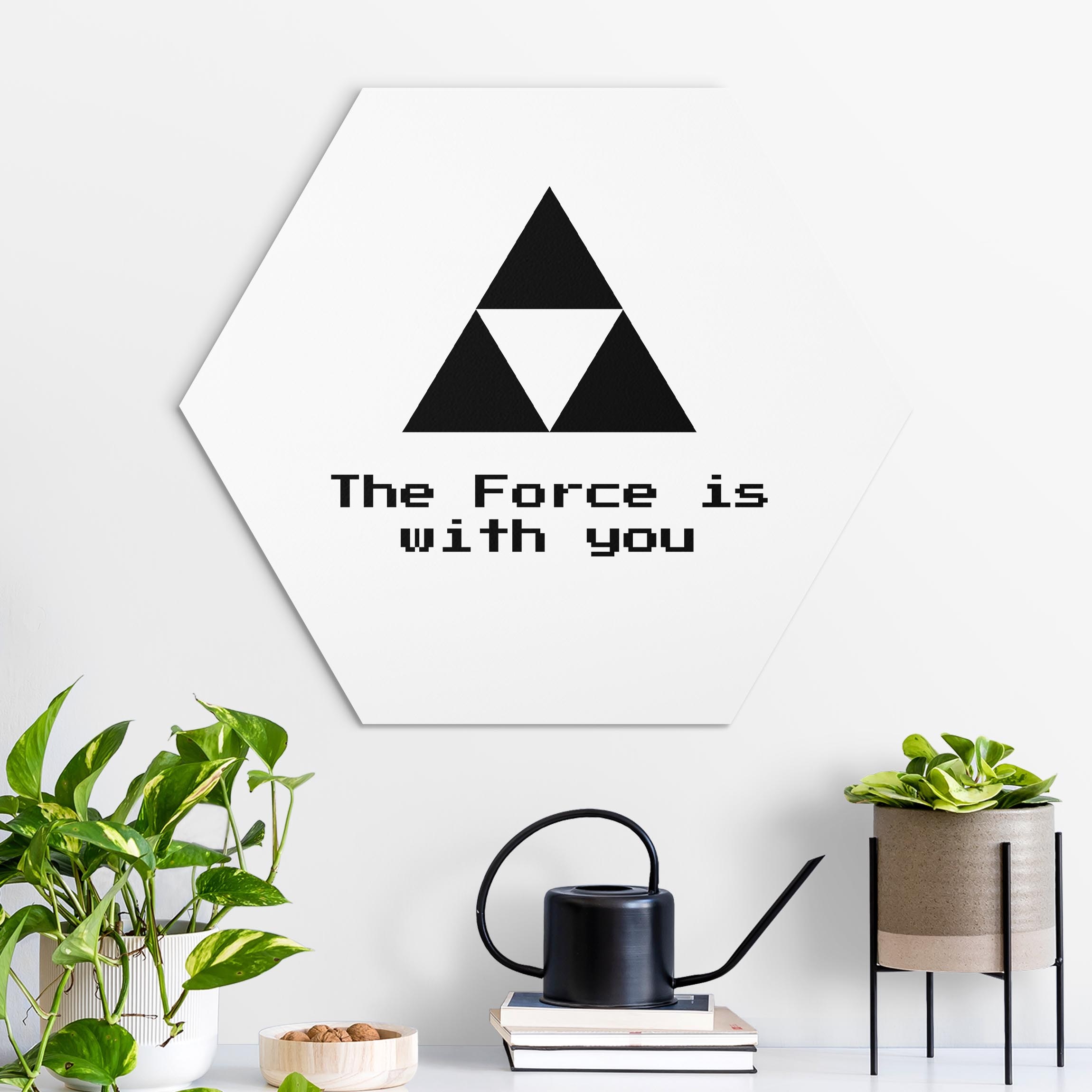 Hexagon-Alu-Dibond Bild Gaming Symbol The Force is with You in Schwarz