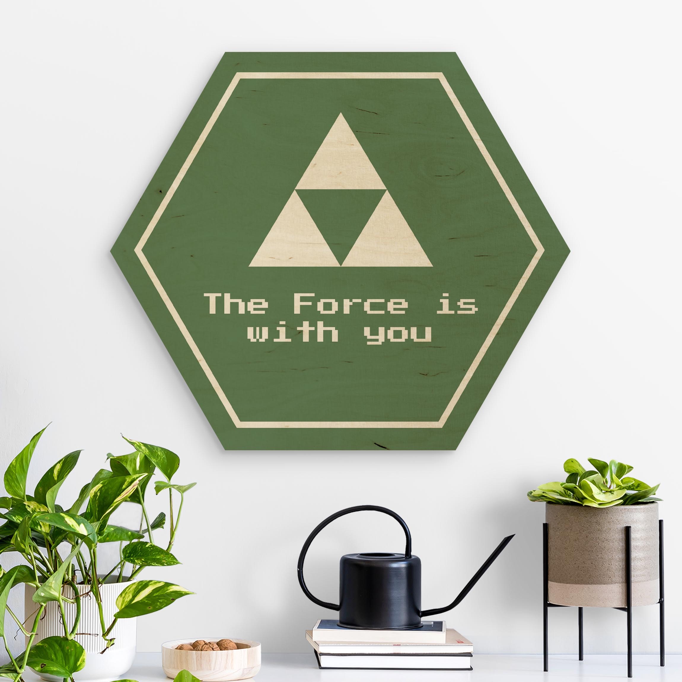 Hexagon-Holzbild Gaming Symbol The Force is with You