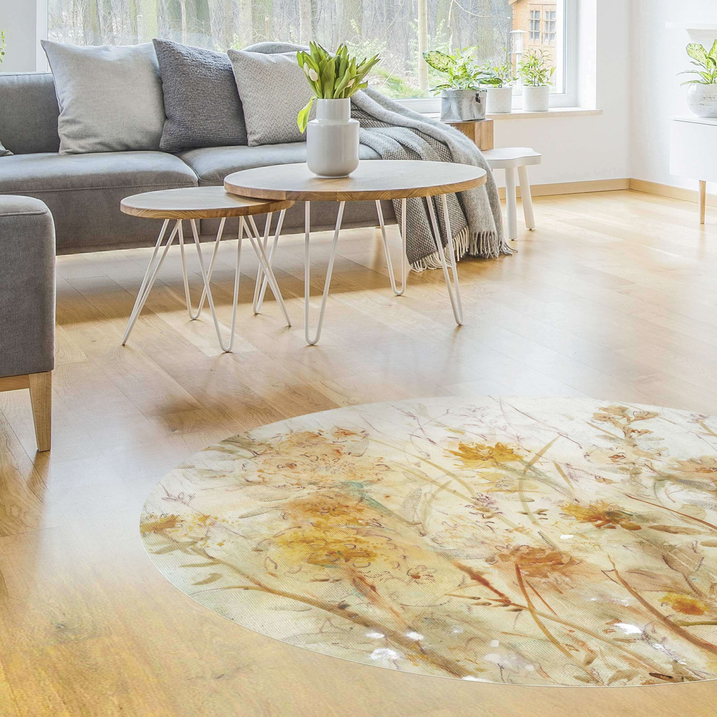 Runder Vinyl-Teppich Gelbe Wilde Blumenwiese