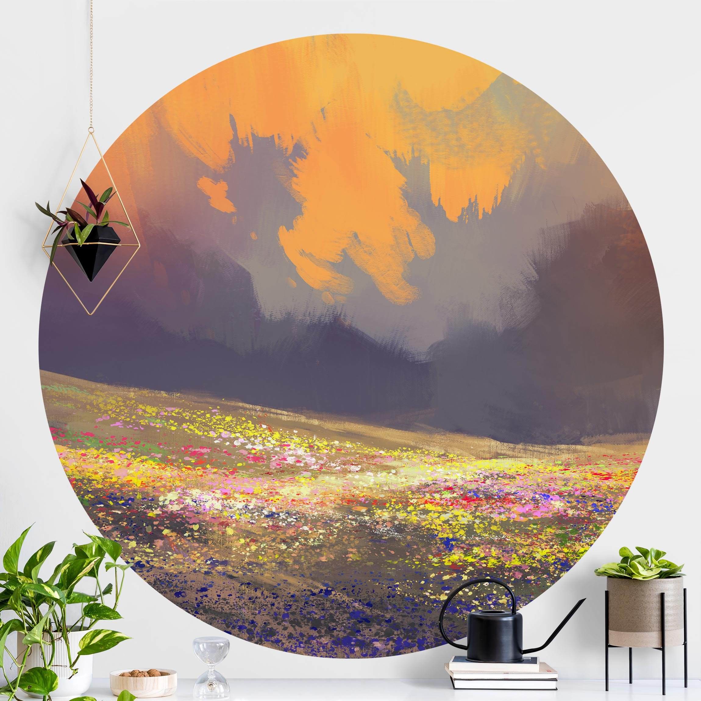 Runde Tapete selbstklebend Gemalte Anime Landschaft