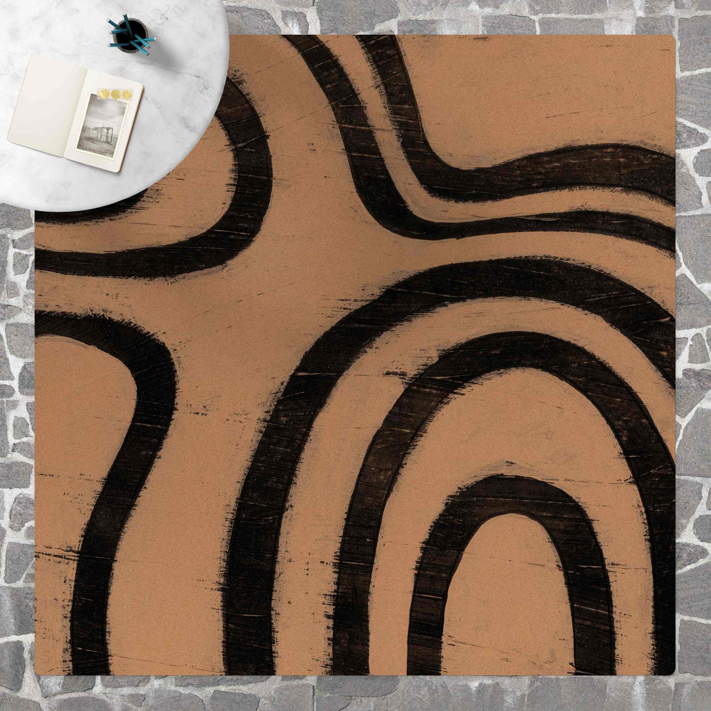 Kork-Teppich Gemalte Schwarze Wellen