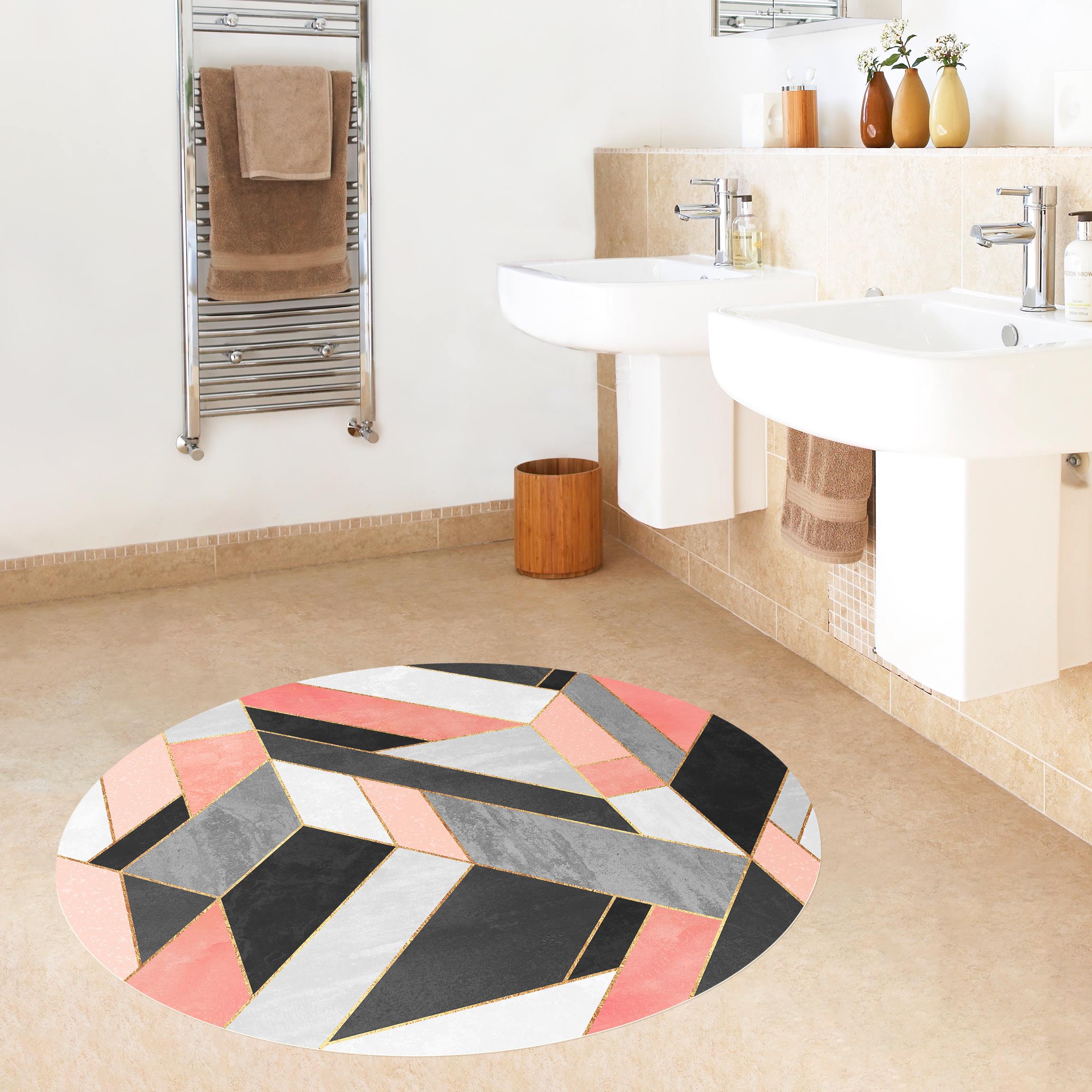 Runder Vinyl-Teppich Geometrie Rosa und Gold