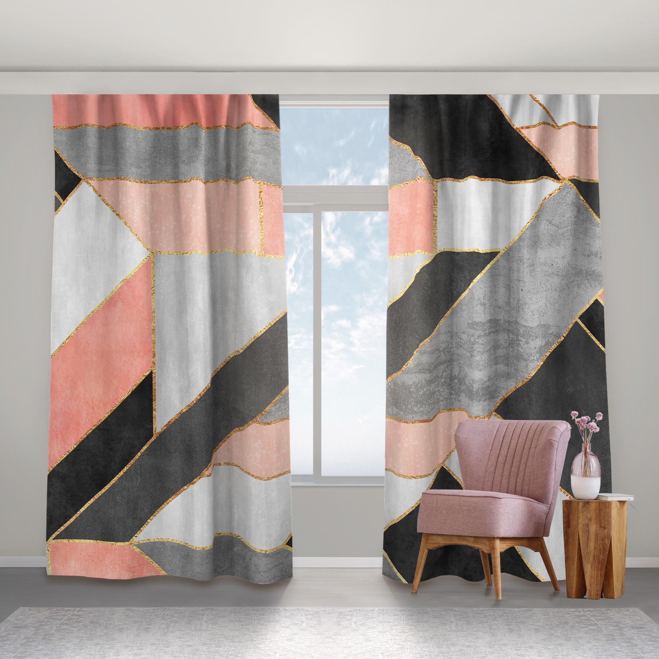 Vorhang Geometrie Rosa und Gold