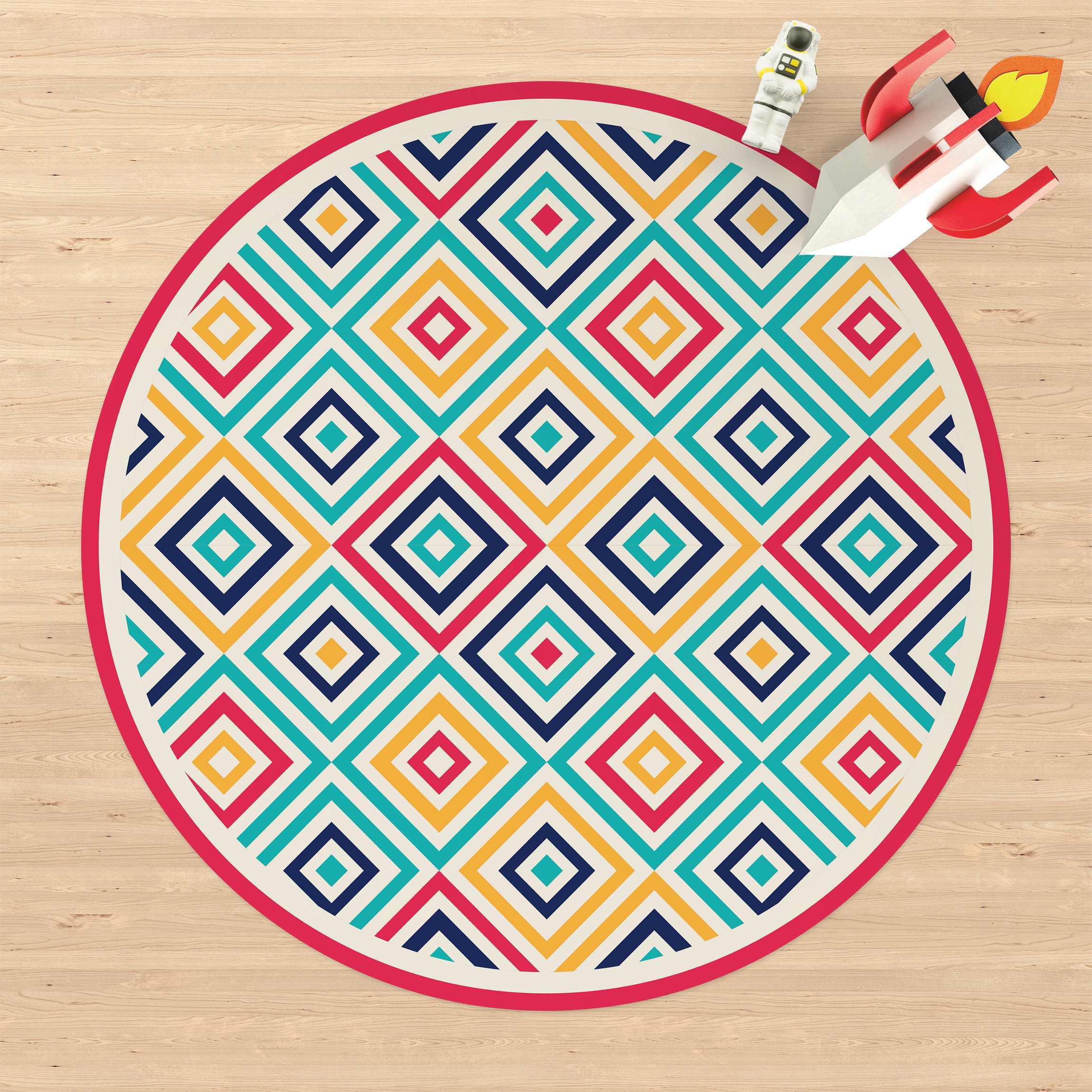Runder Vinyl-Teppich Geometrie zum Quadrat mit Rahmen