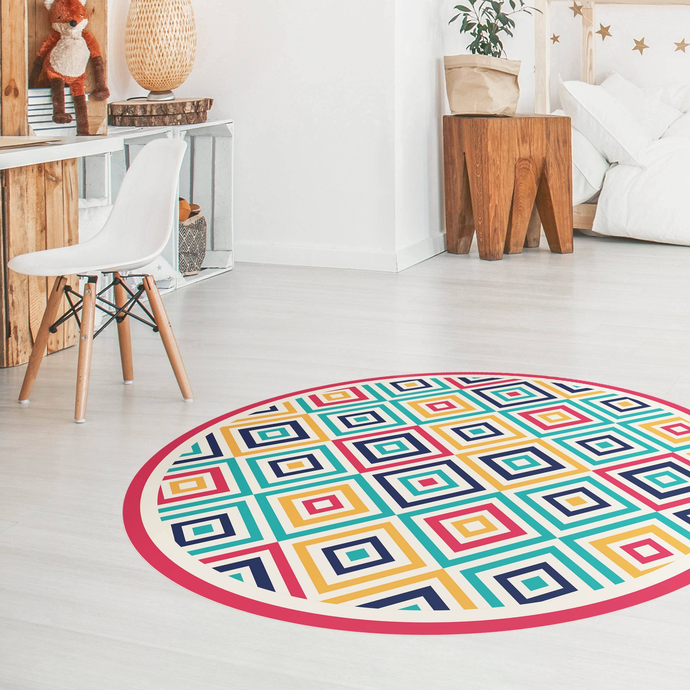 Runder Vinyl-Teppich Geometrie zum Quadrat mit Rahmen