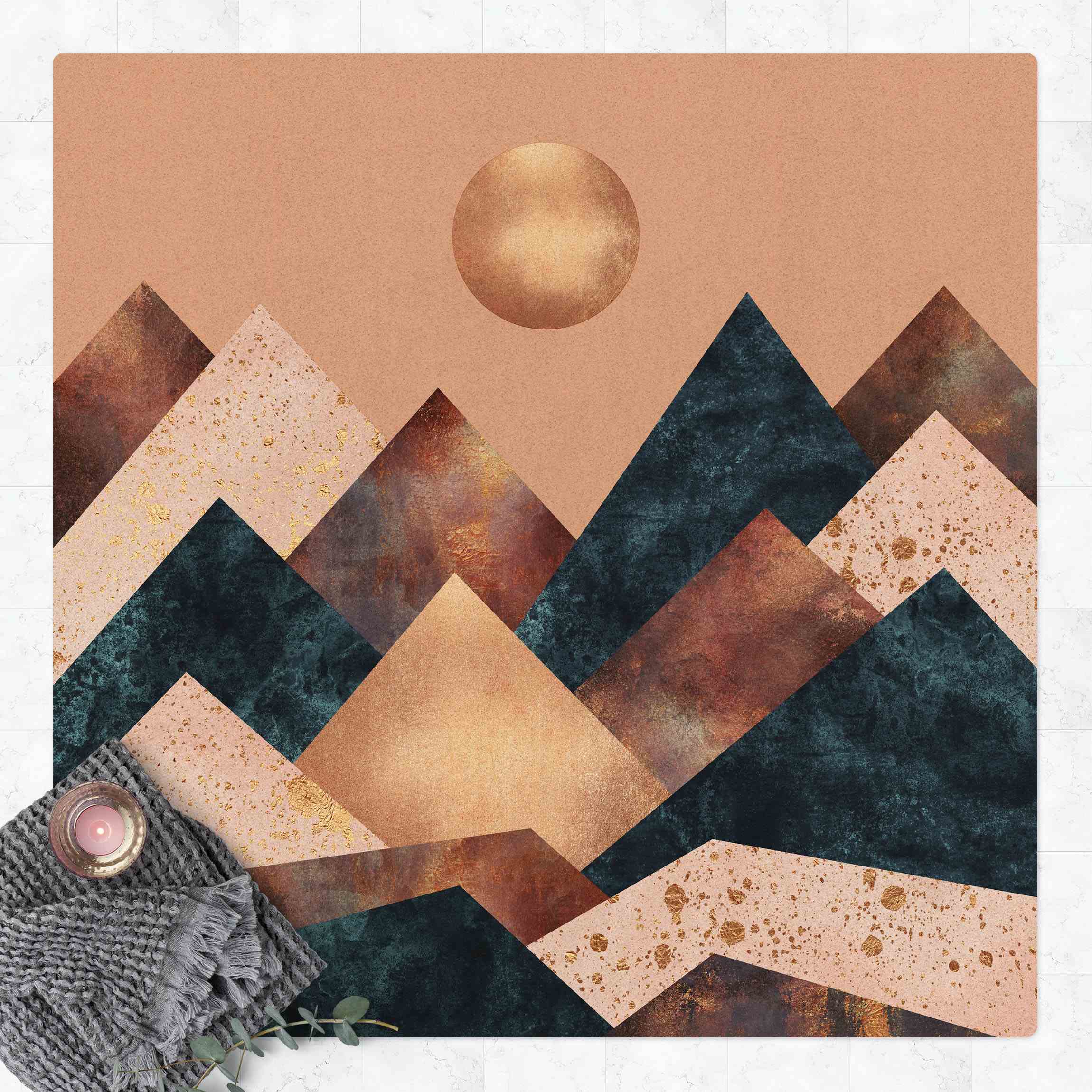 Kork-Teppich Geometrische Berge Bronze