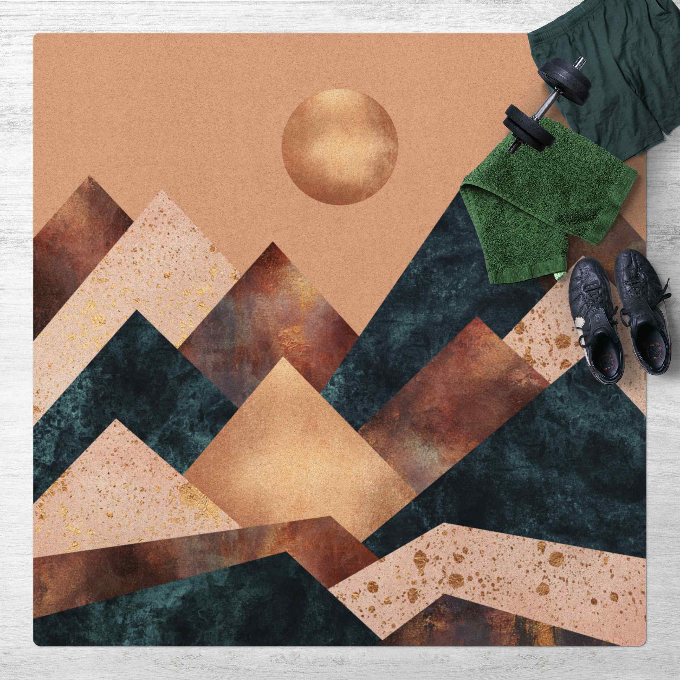 Kork-Teppich Geometrische Berge Bronze