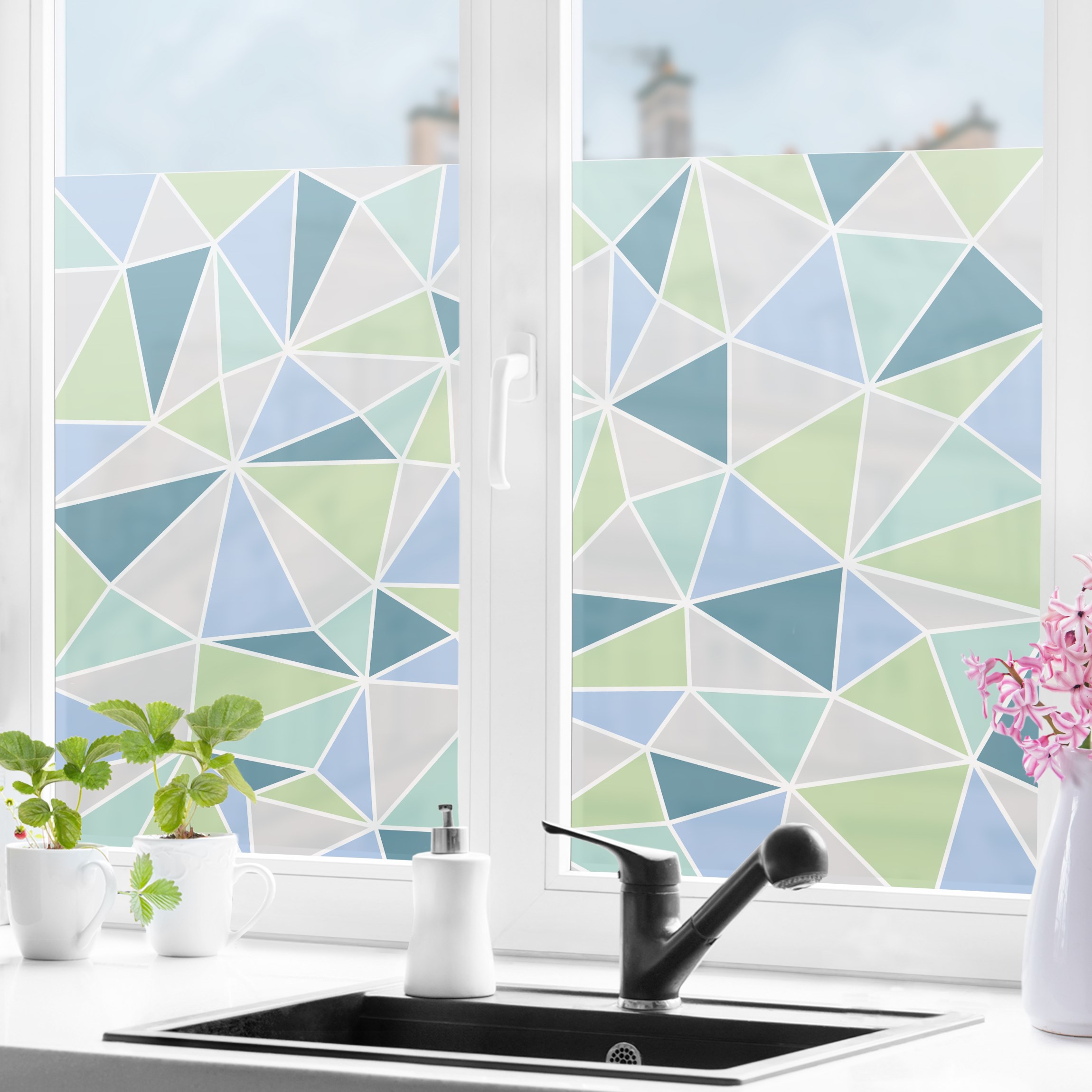 Fensterfolie Geometrische Dreiecke Türkis Grün