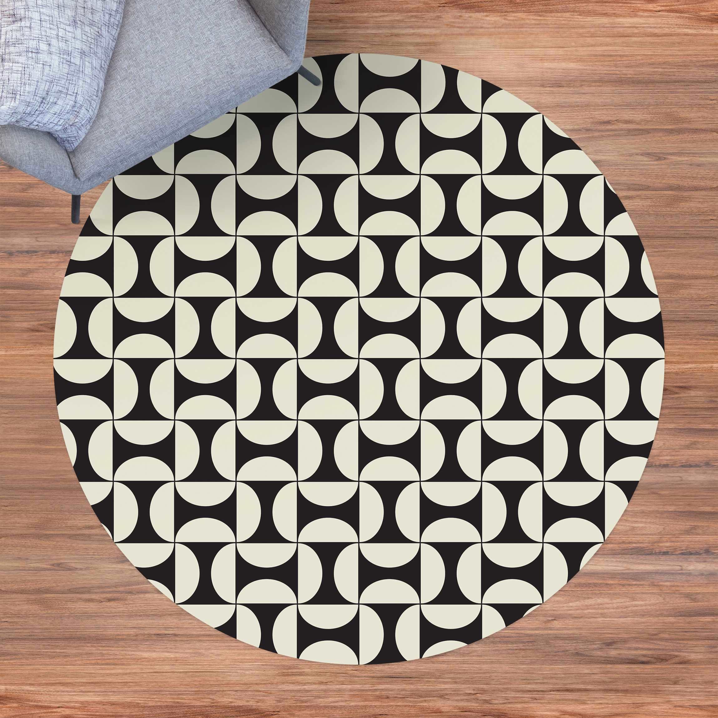 Runder Vinyl-Teppich Geometrische Fliesenbögen Sand mit Bordüre
