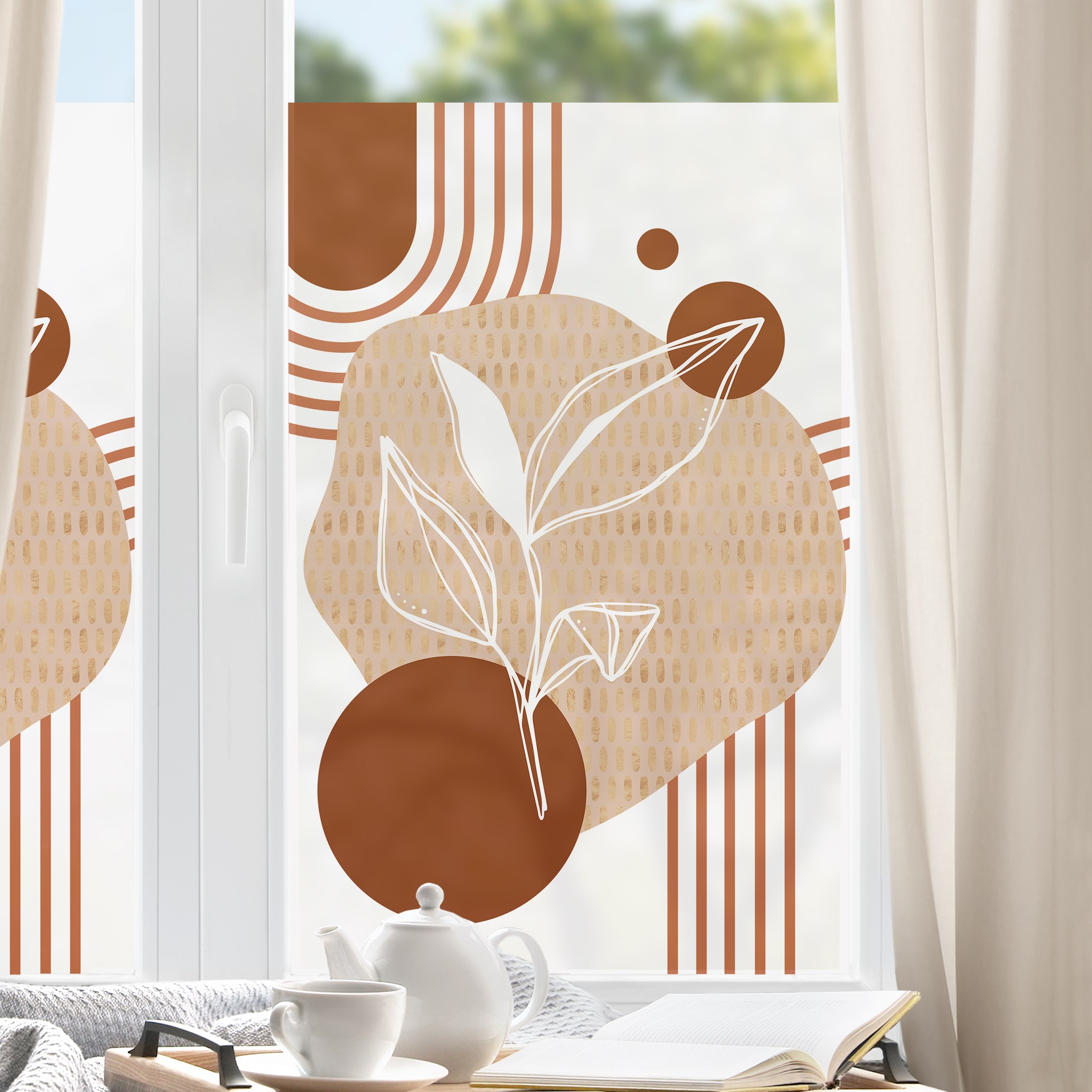 Fensterfolie Geometrische Formen - Blätter Braun