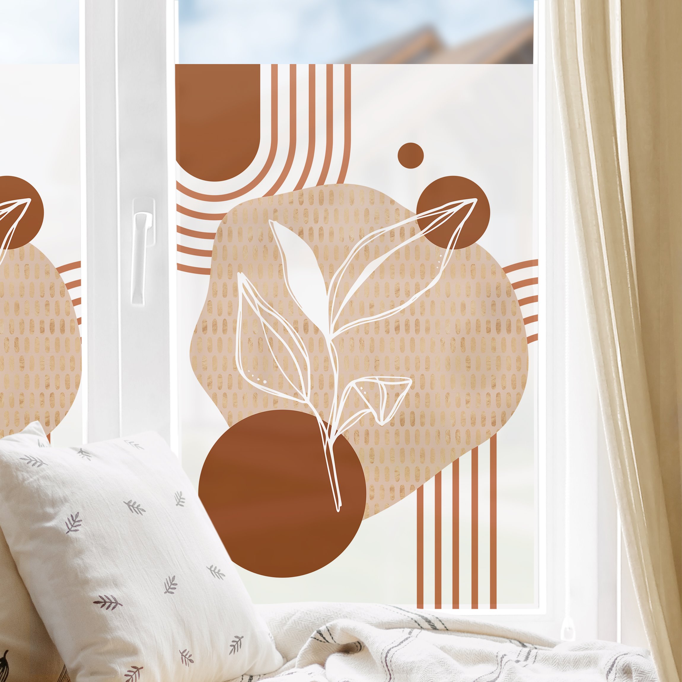 Fensterfolie Geometrische Formen - Blätter Braun