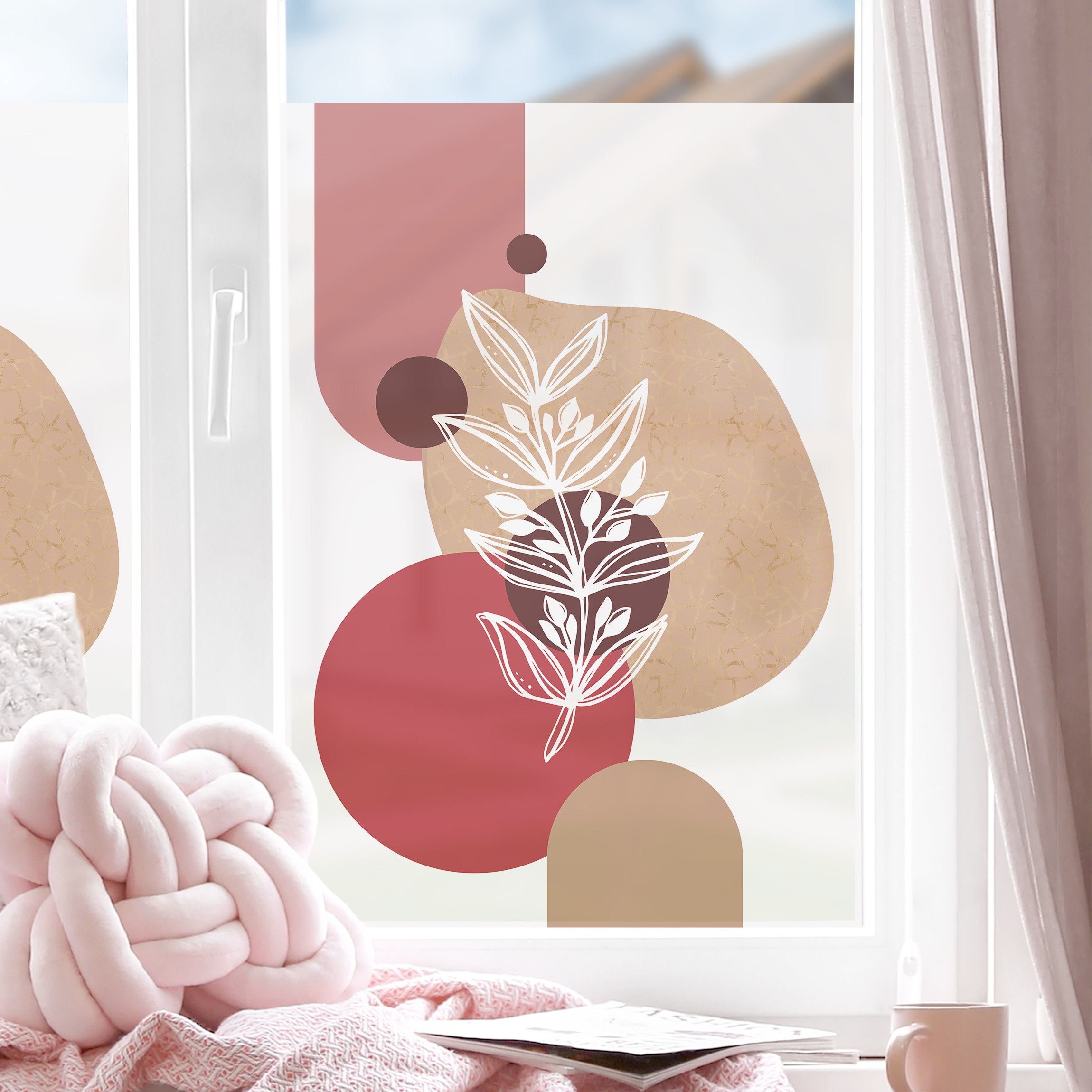Fensterfolie Geometrische Formen - Blätter Pink