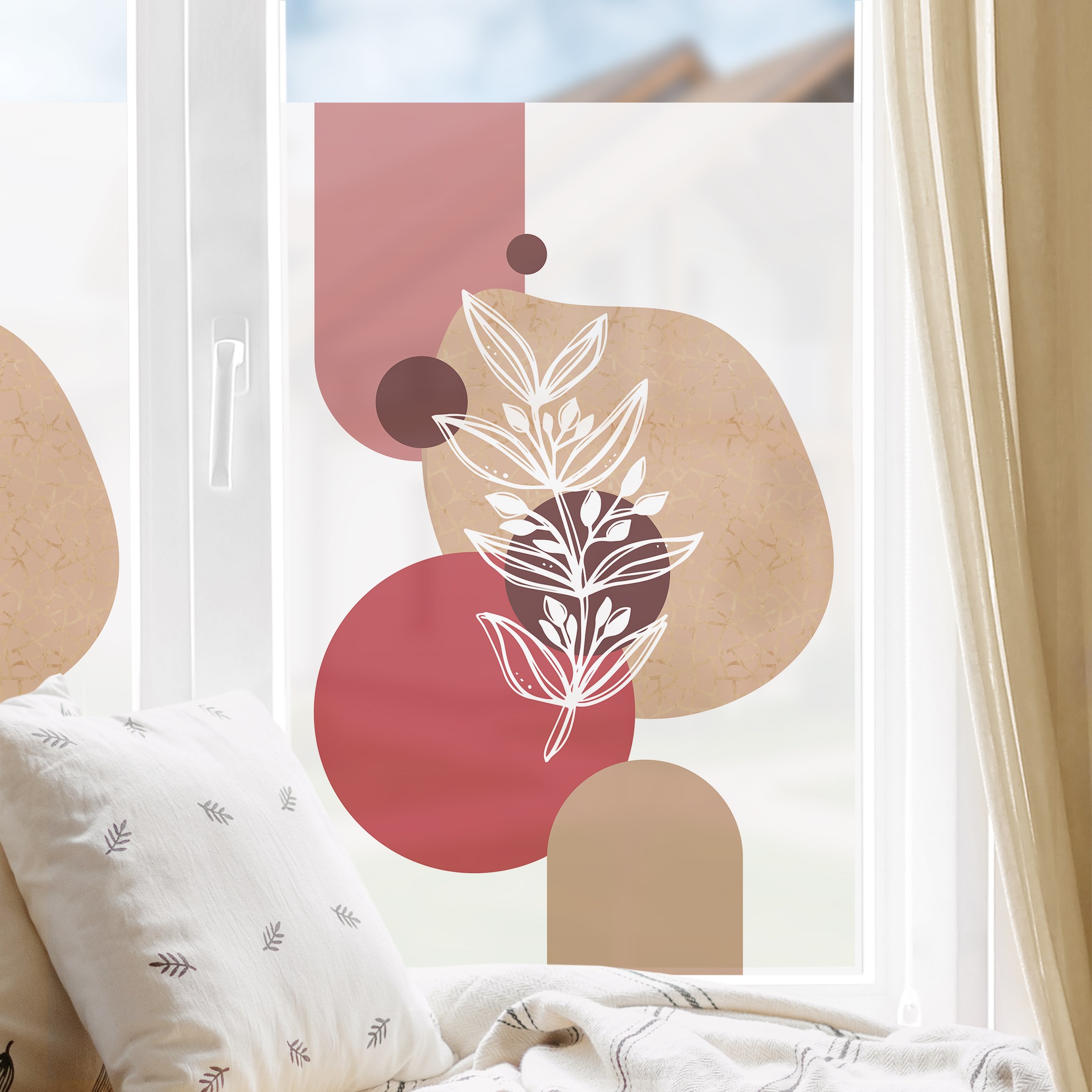 Fensterfolie Geometrische Formen - Blätter Pink