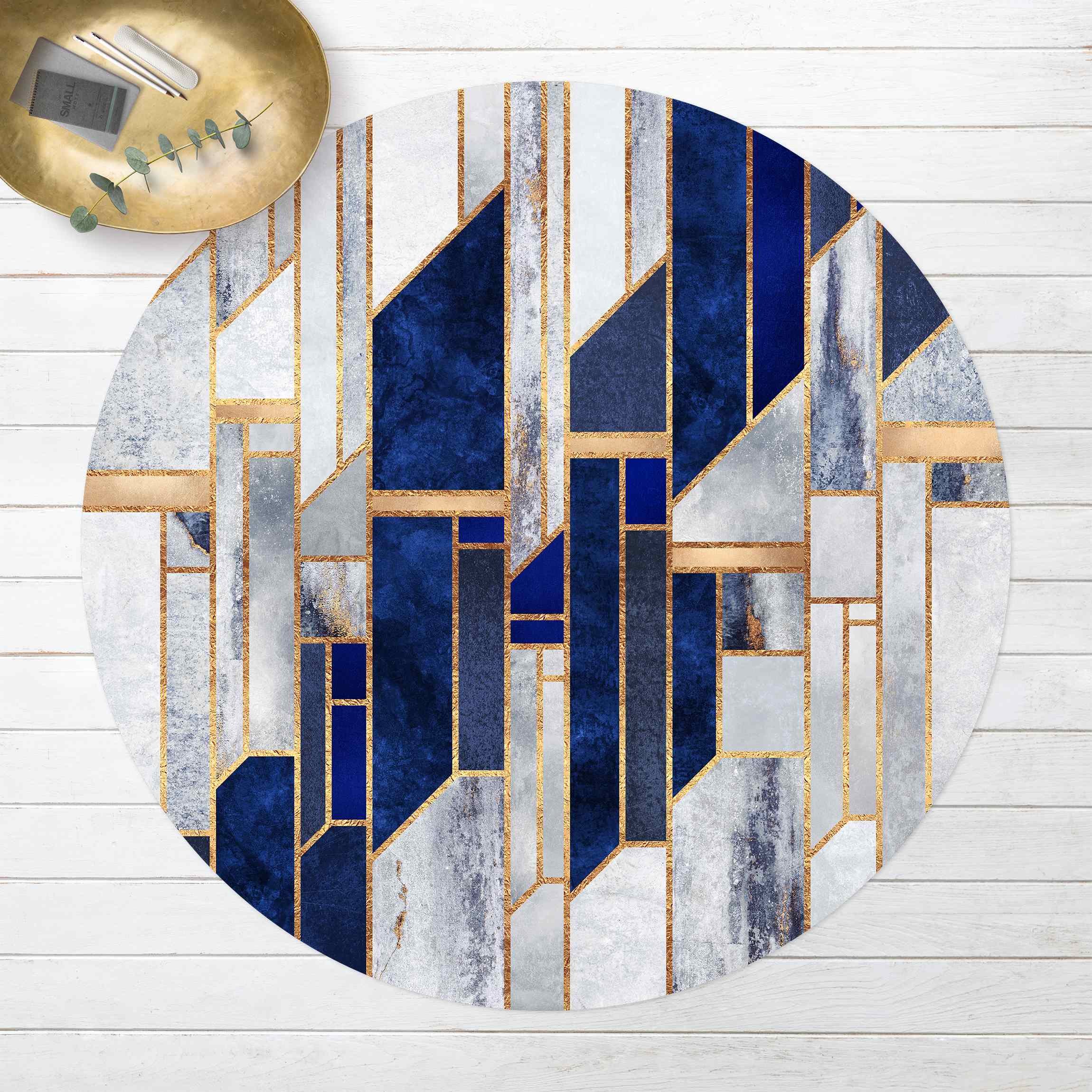 Runder Vinyl-Teppich Geometrische Formen mit Gold