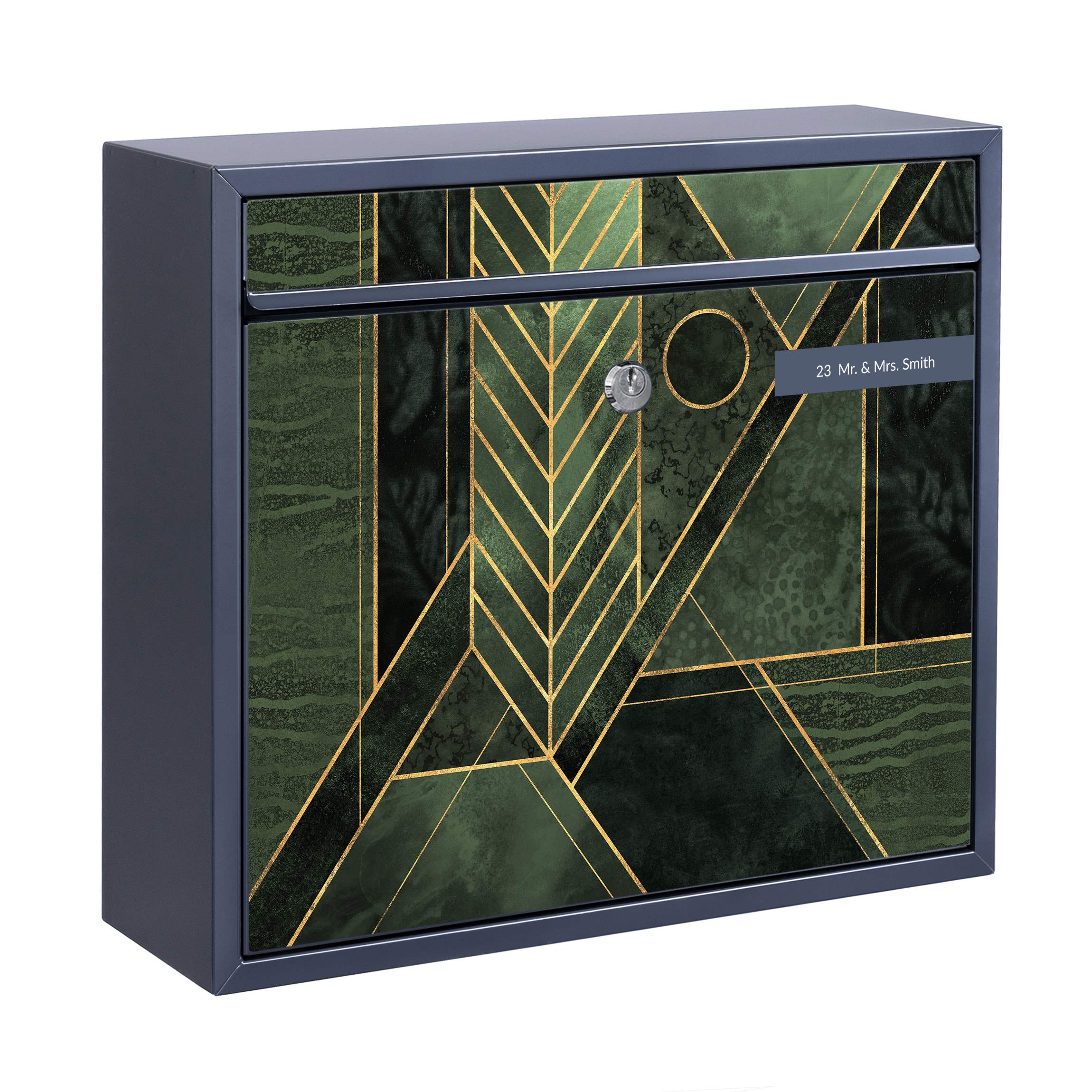 Briefkasten mit eigenem Text Geometrische Formen Smaragd Gold