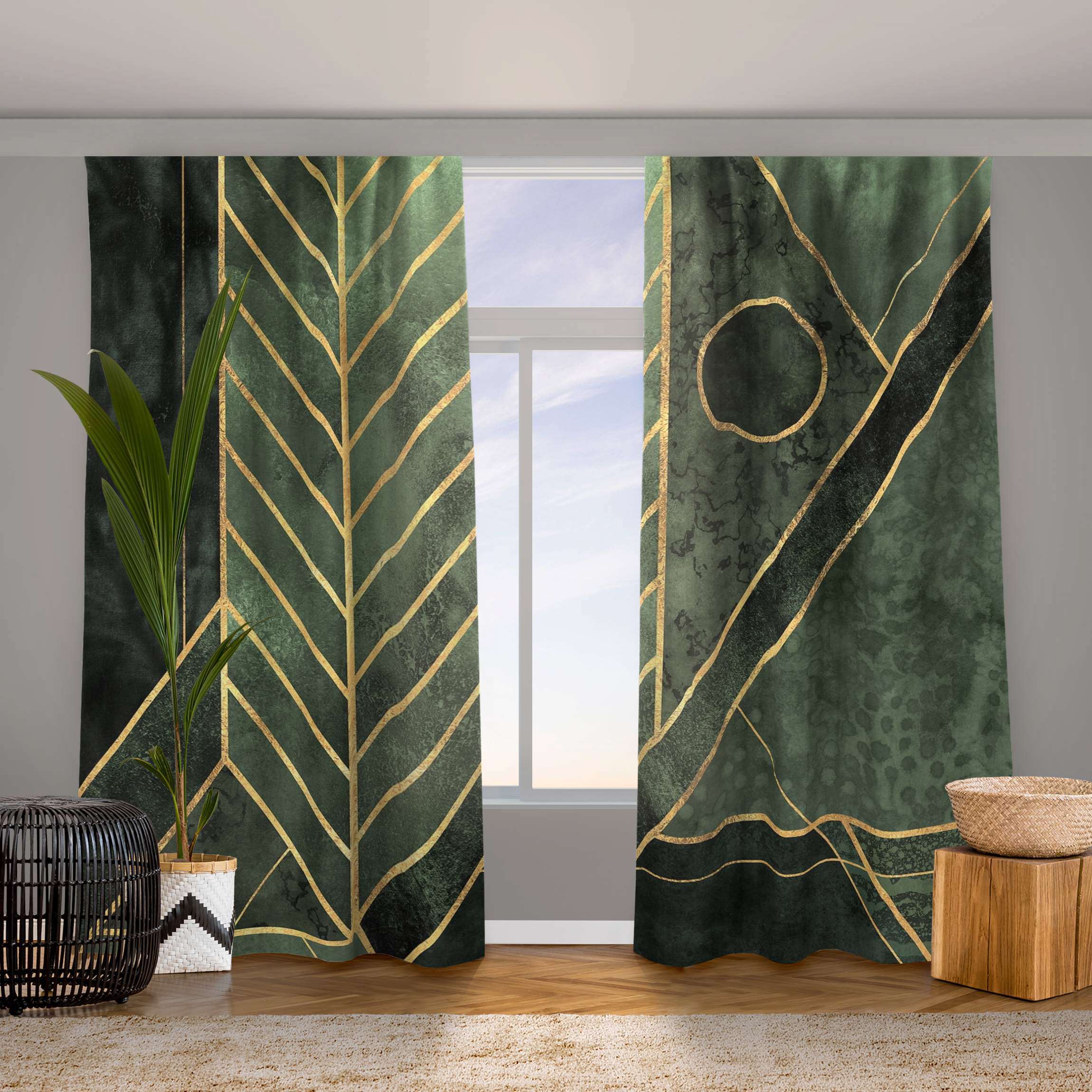 Vorhang Geometrische Formen Smaragd Gold