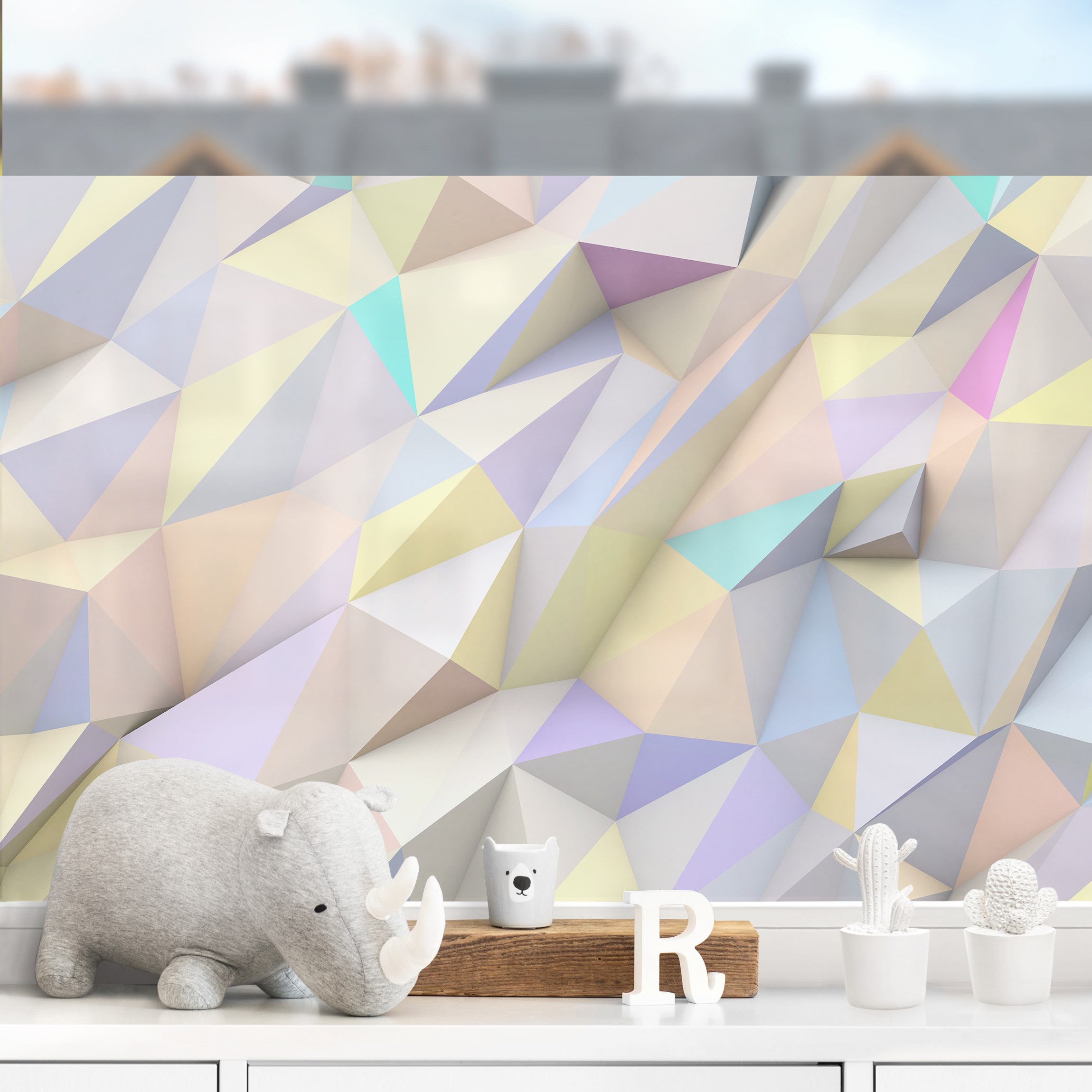 Fensterfolie Geometrische Pastell Dreiecke in 3D