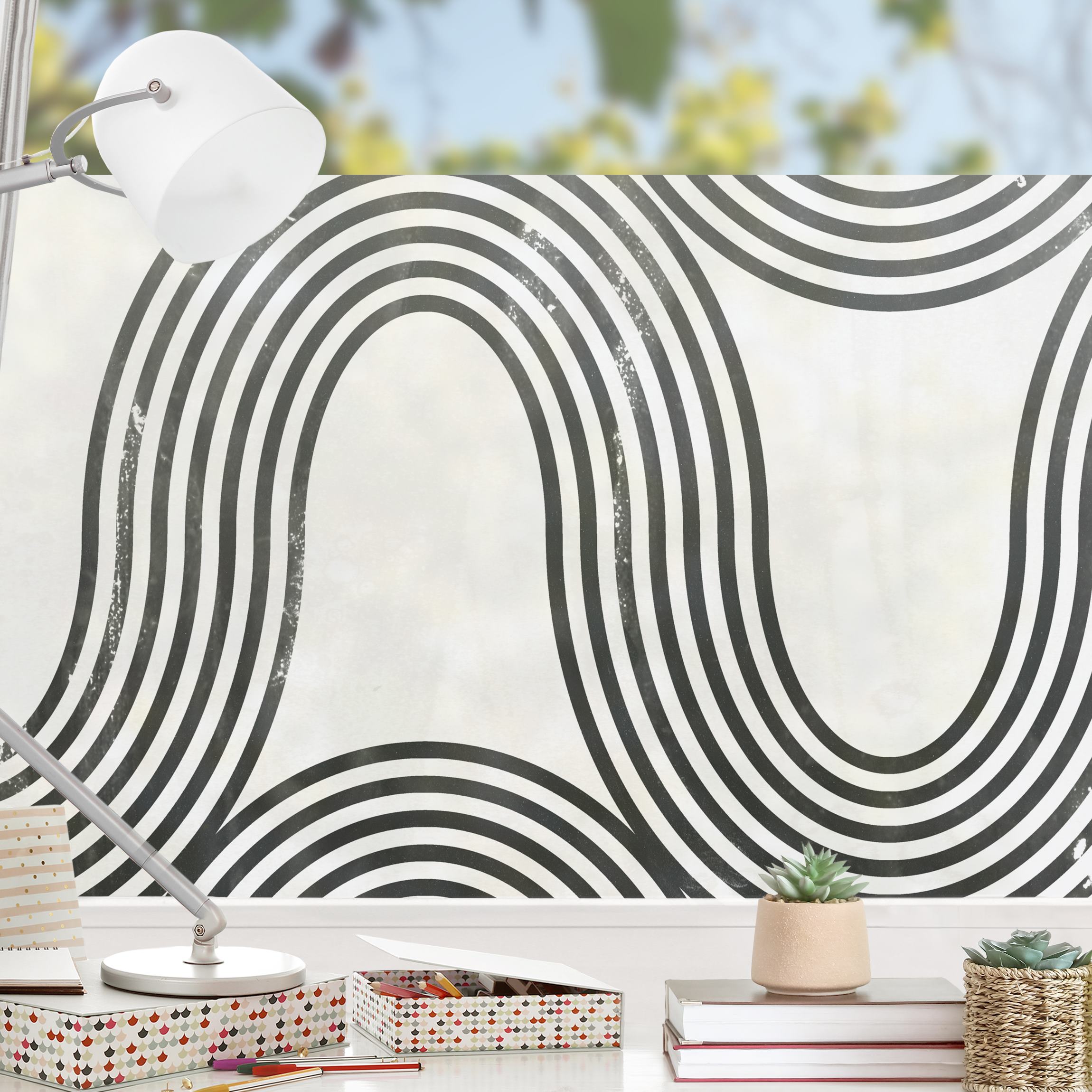 Fensterfolie Geometrische Wellen Schwarz Weiß I
