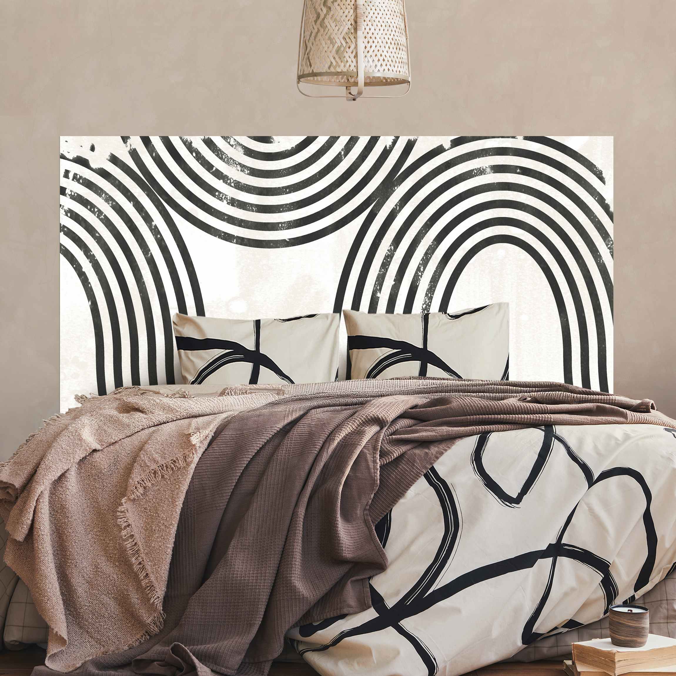 Kopfteil Bett Geometrische Wellen Schwarz Weiß II