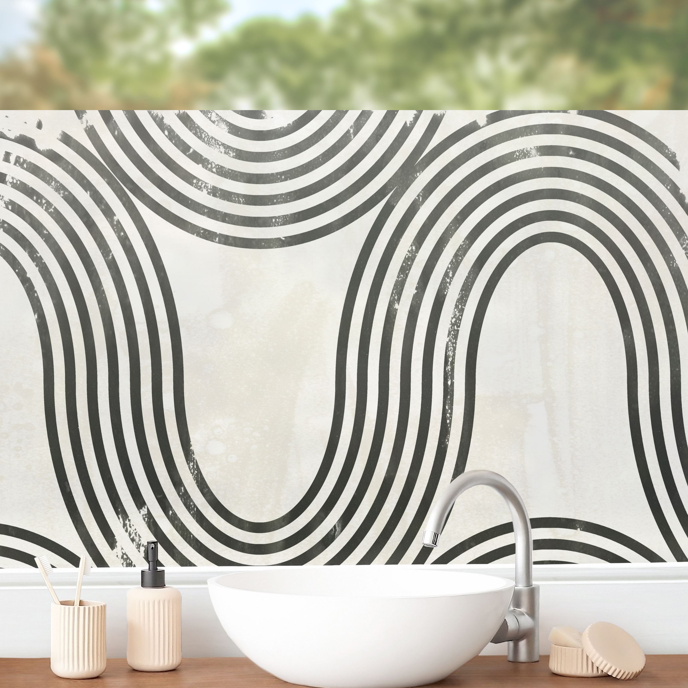 Fensterfolie Geometrische Wellen Schwarz Weiß II