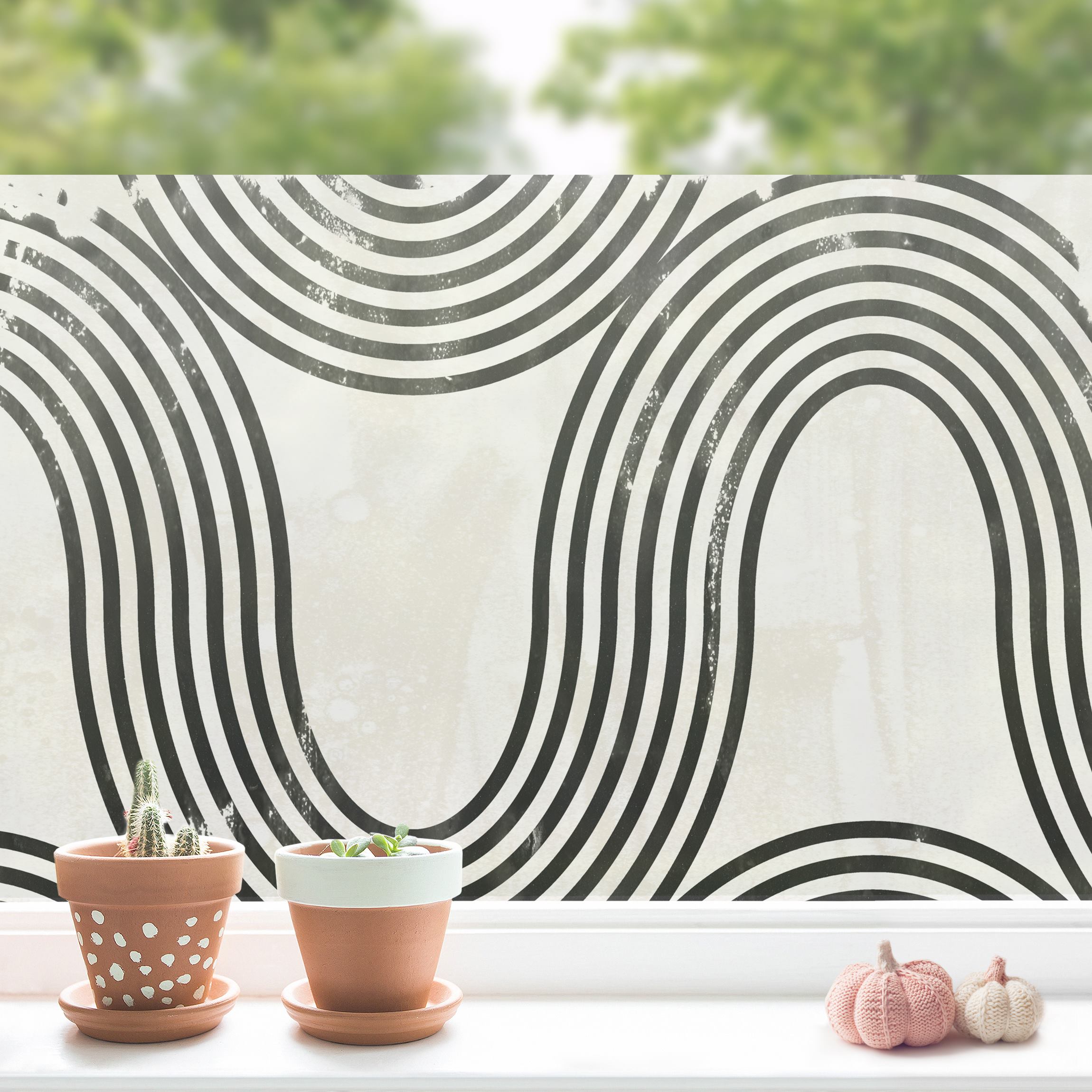 Fensterfolie Geometrische Wellen Schwarz Weiß II