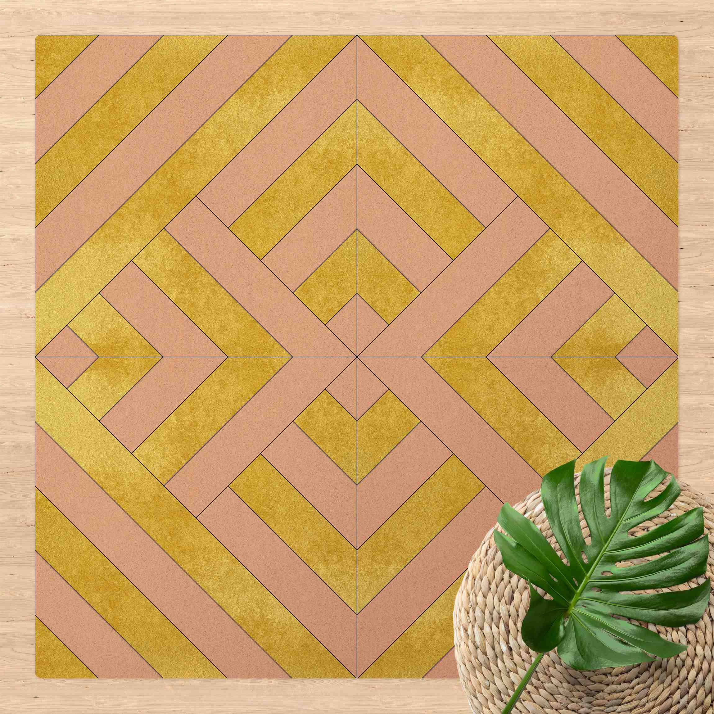 Kork-Teppich Geometrischer Fliesenmix Art Deco Gold