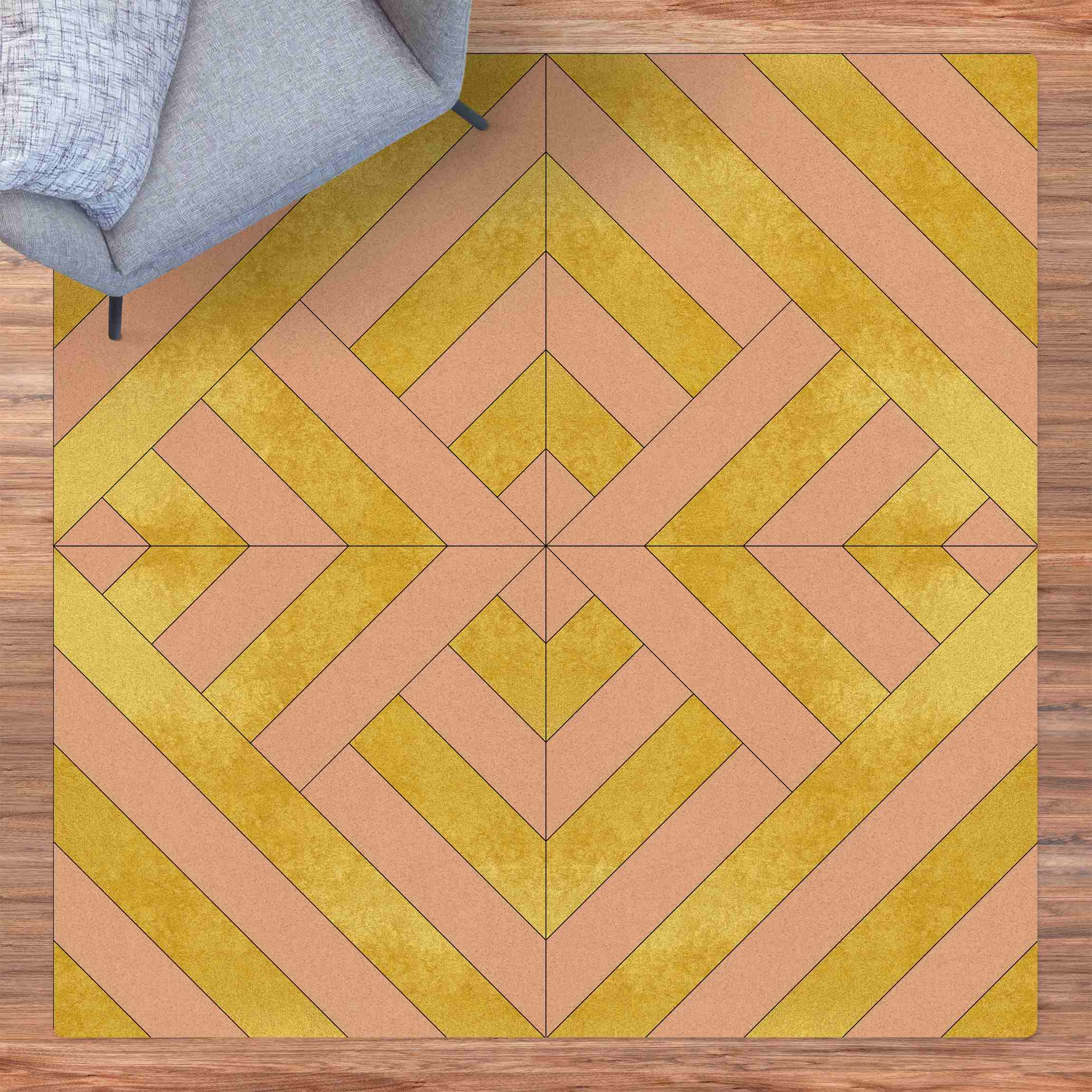 Kork-Teppich Geometrischer Fliesenmix Art Deco Gold
