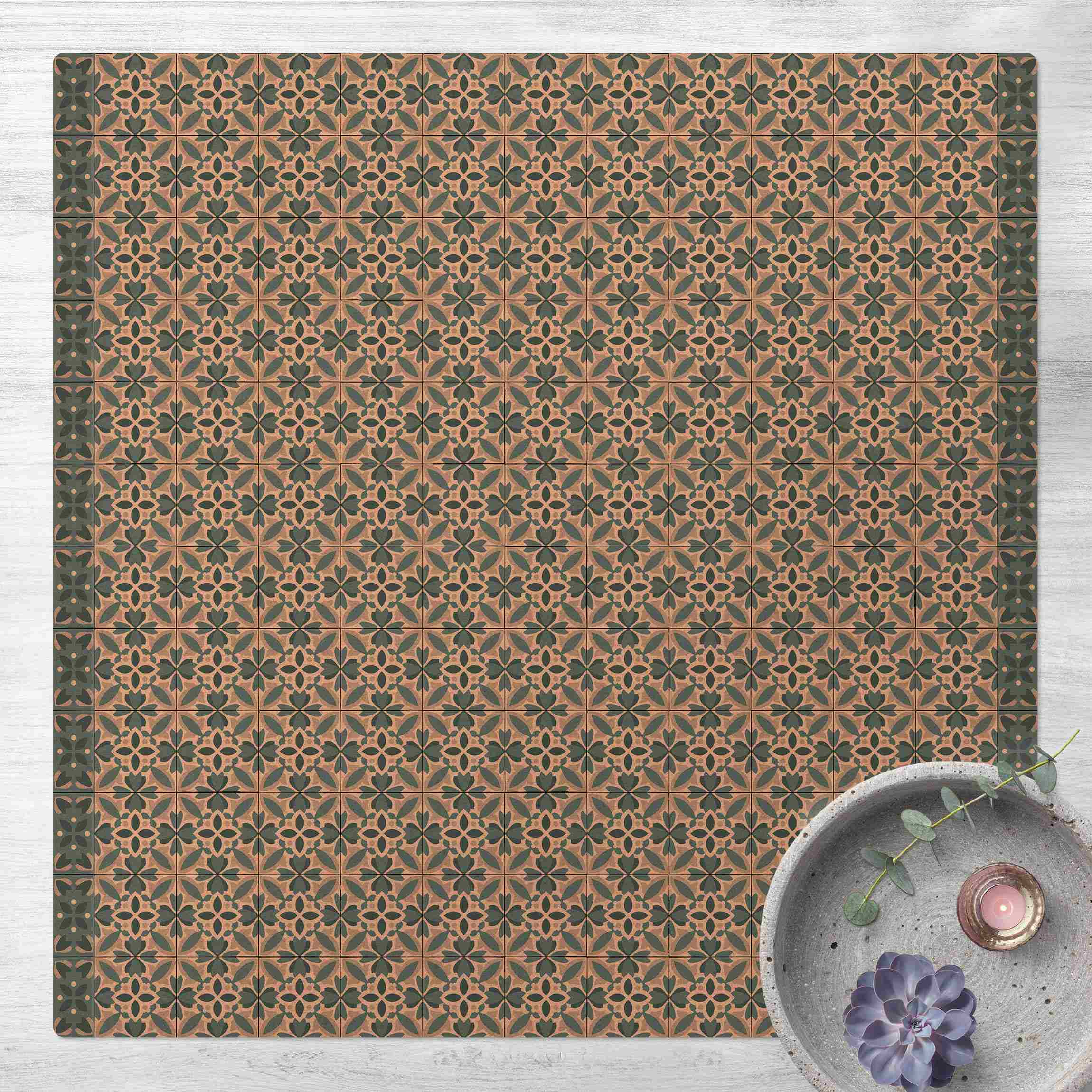 Kork-Teppich Geometrischer Fliesenmix Blüte Blaugrau