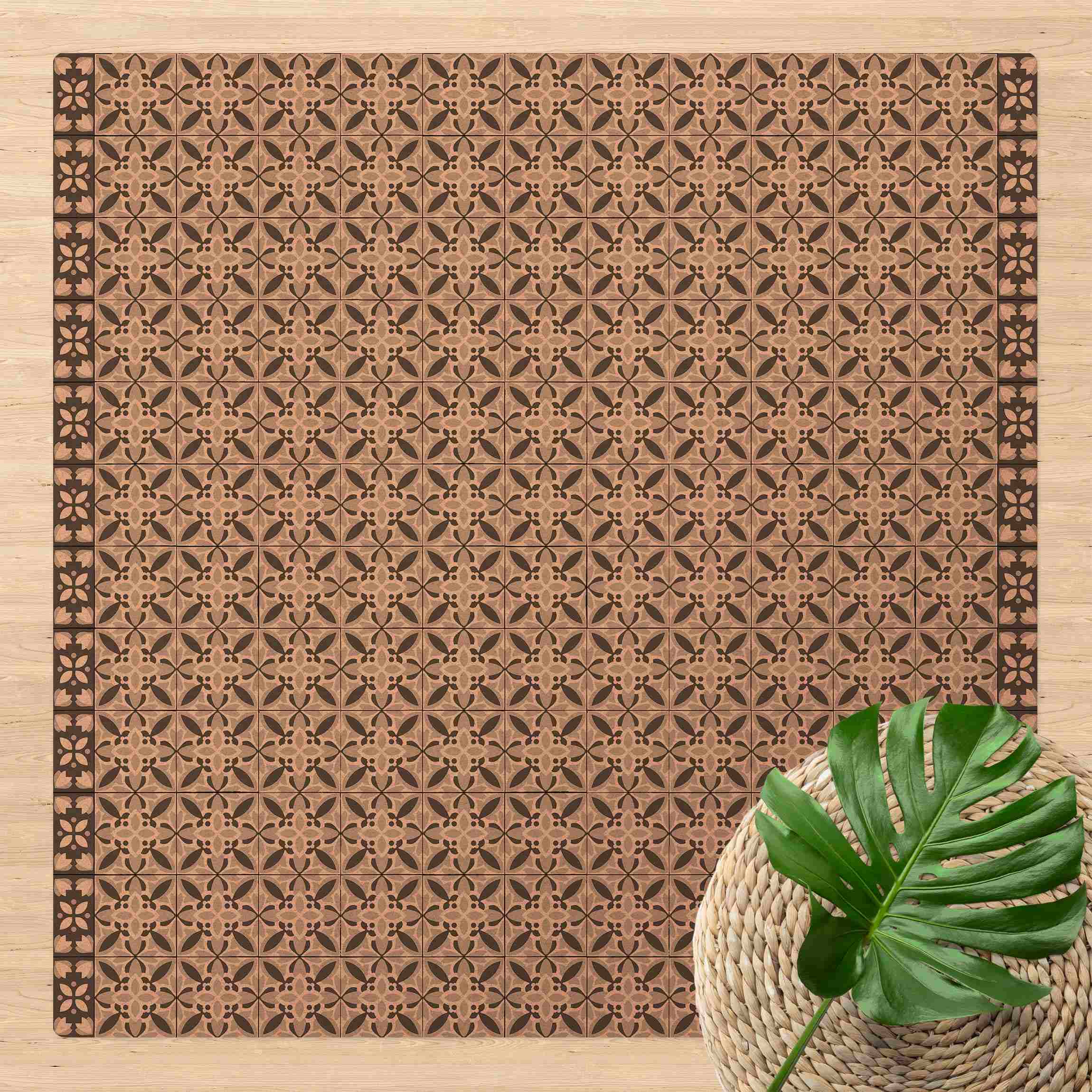 Kork-Teppich Geometrischer Fliesenmix Blüte Grau