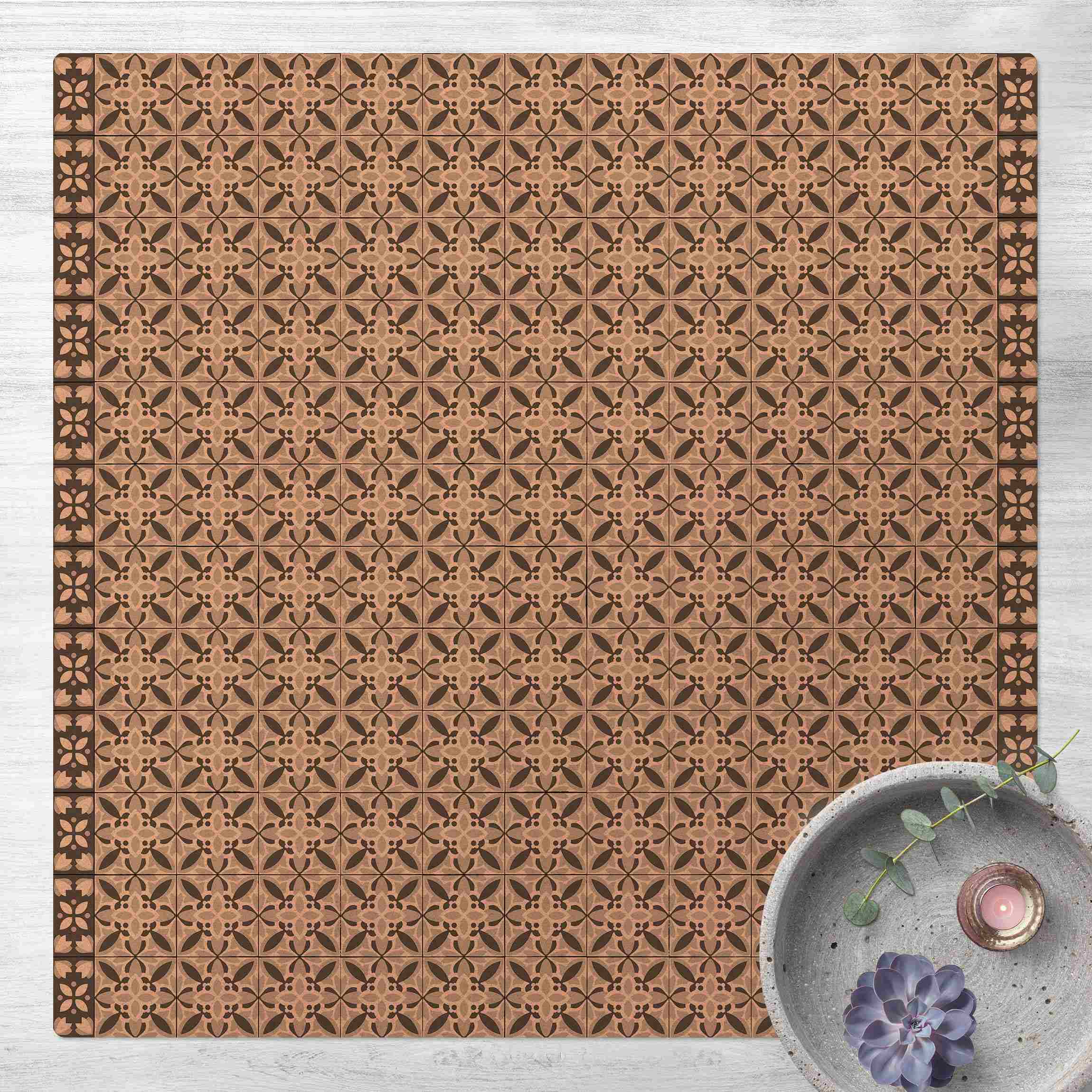 Kork-Teppich Geometrischer Fliesenmix Blüte Grau