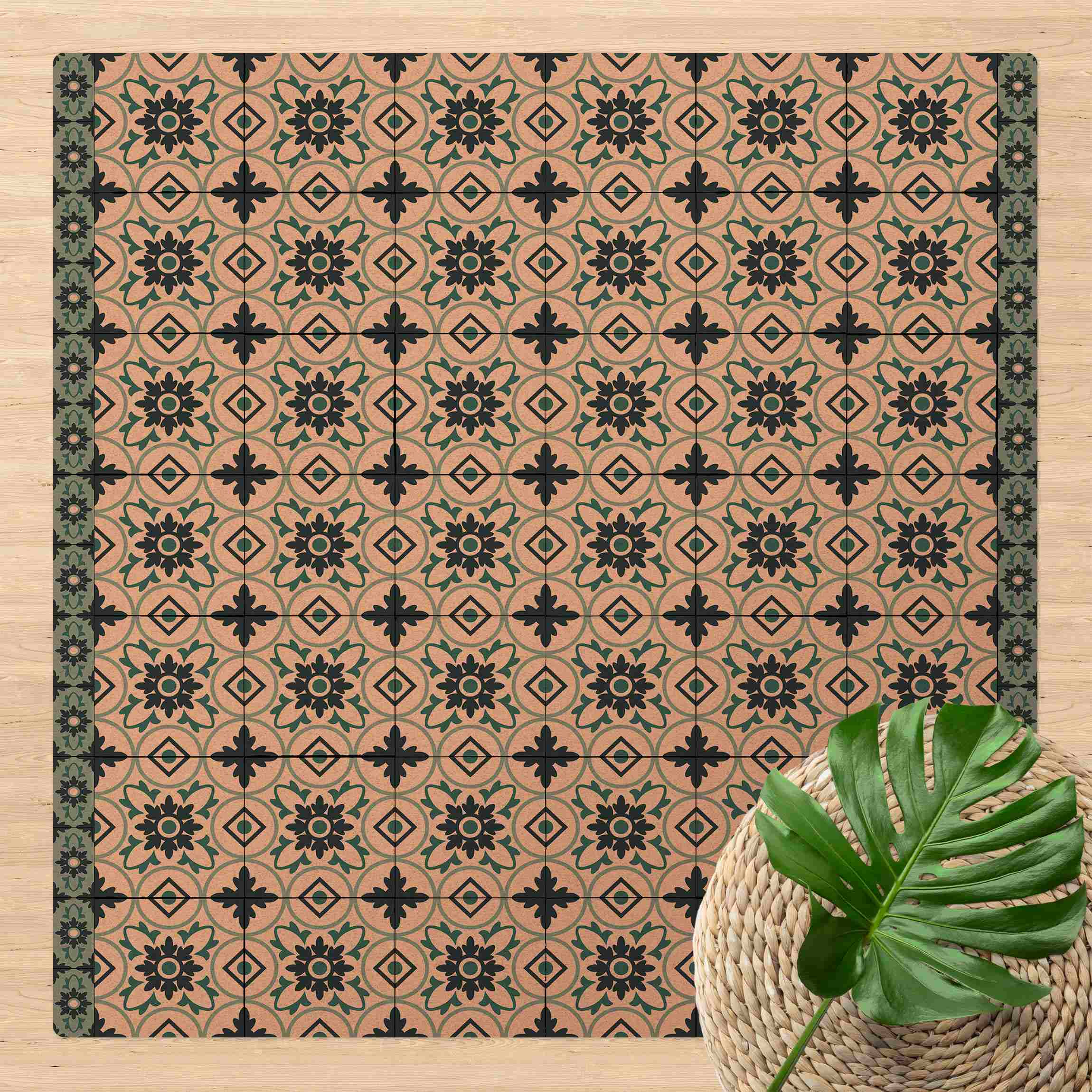 Kork-Teppich Geometrischer Fliesenmix Blume Türkis