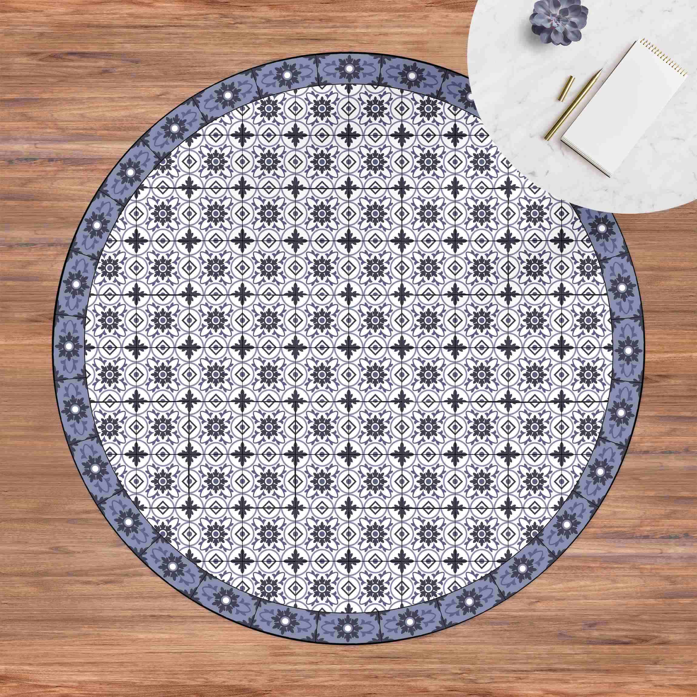 Runder Vinyl-Teppich Geometrischer Fliesenmix Blume Violett