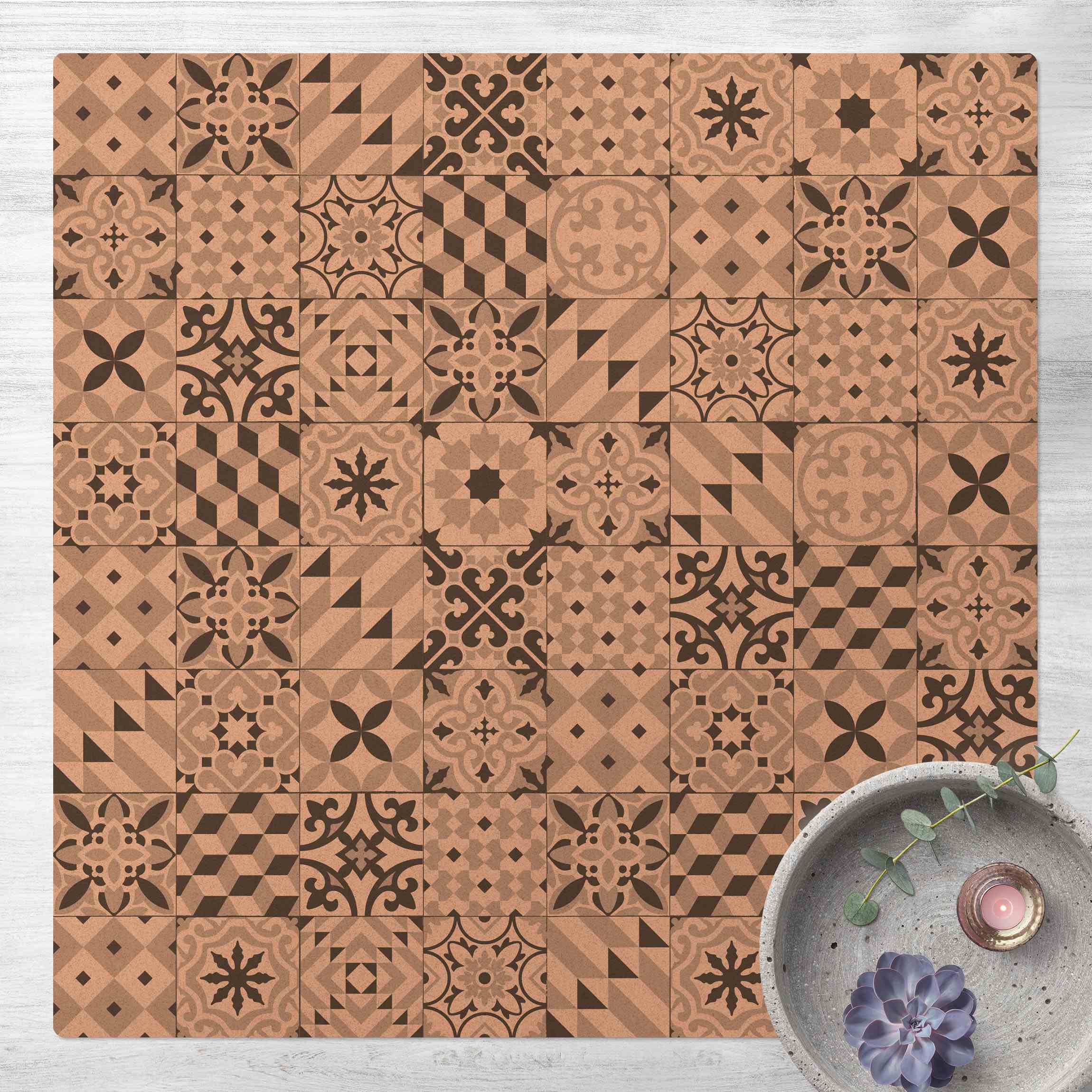 Kork-Teppich Geometrischer Fliesenmix Grau