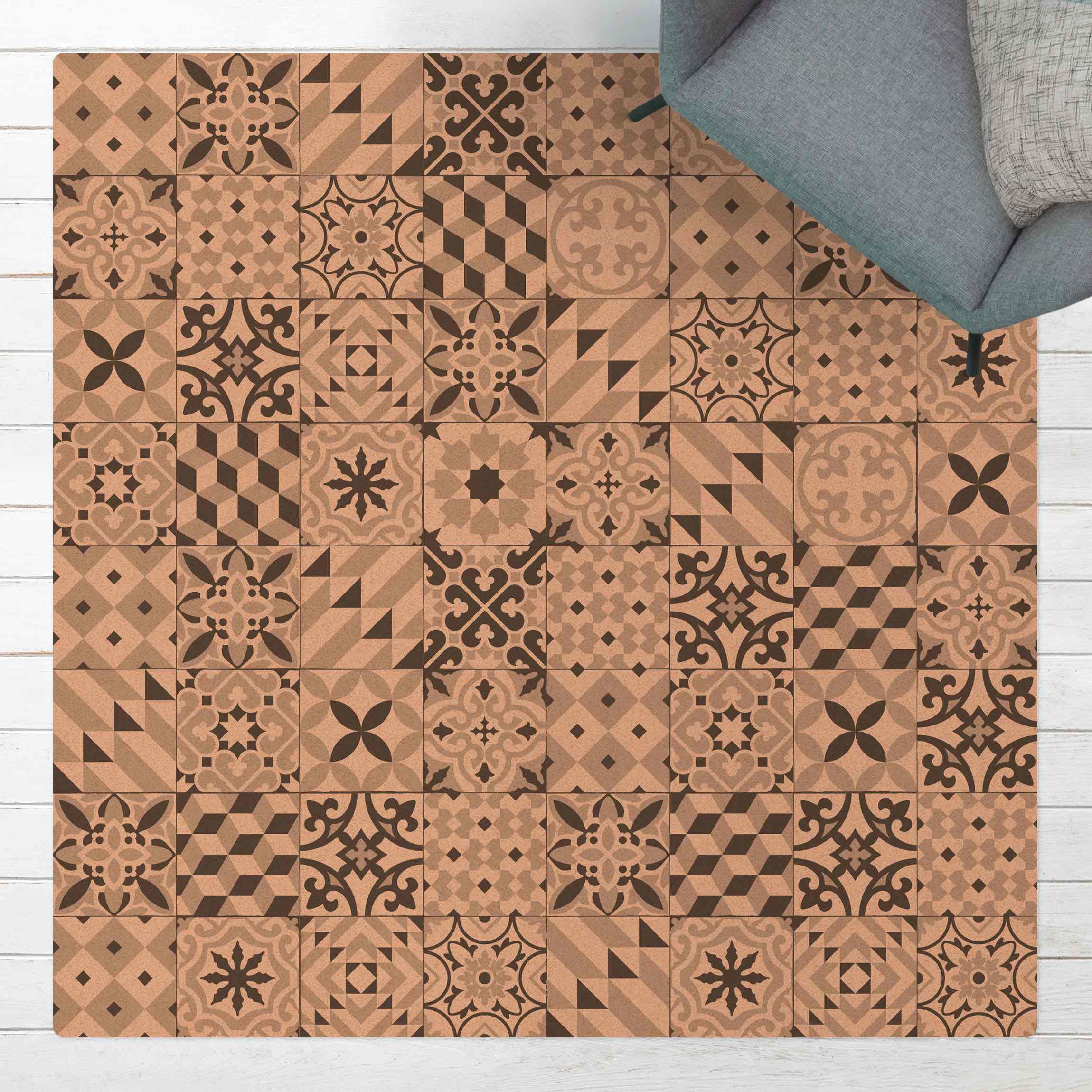 Kork-Teppich Geometrischer Fliesenmix Grau