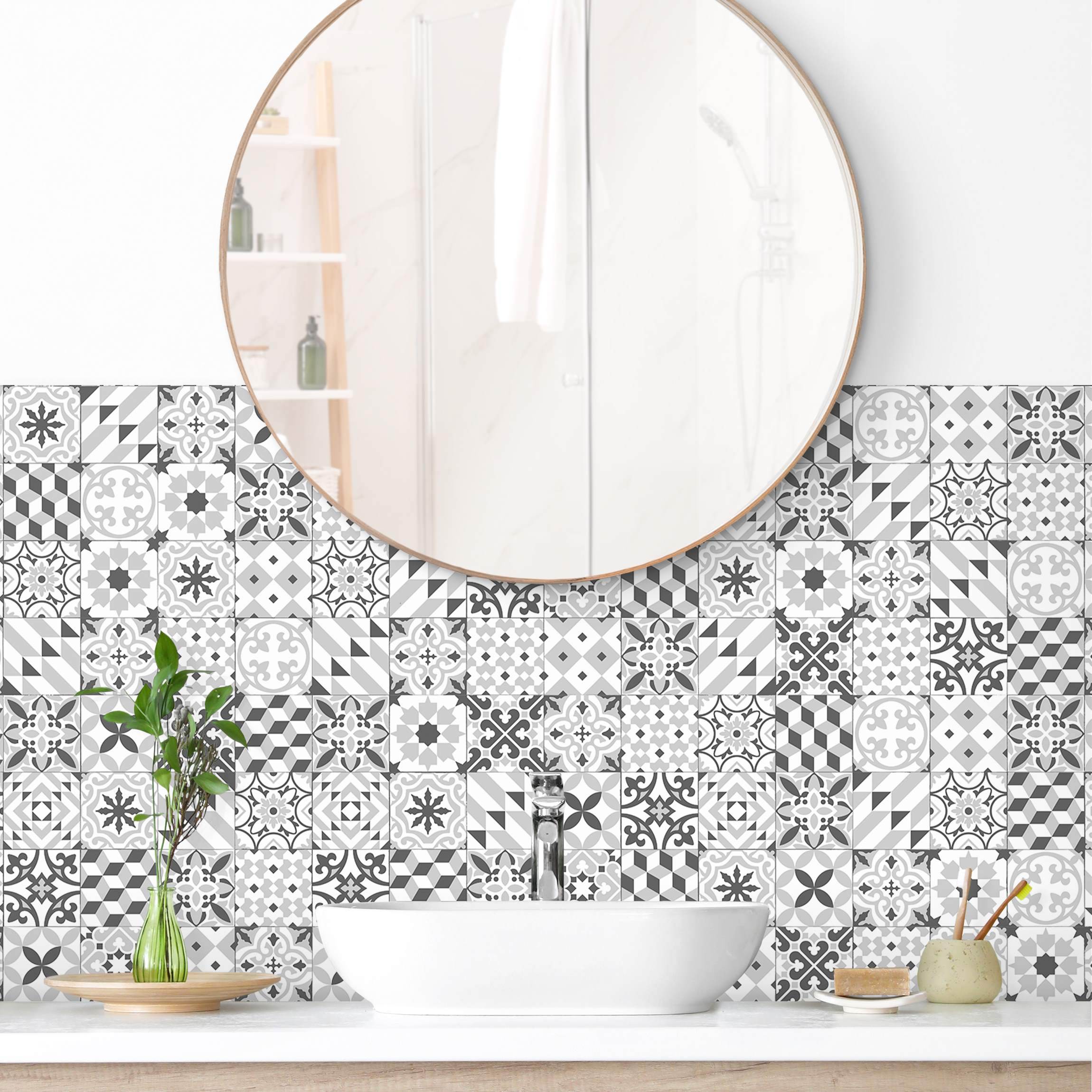 Wandverkleidung Bad Geometrischer Fliesenmix Grau