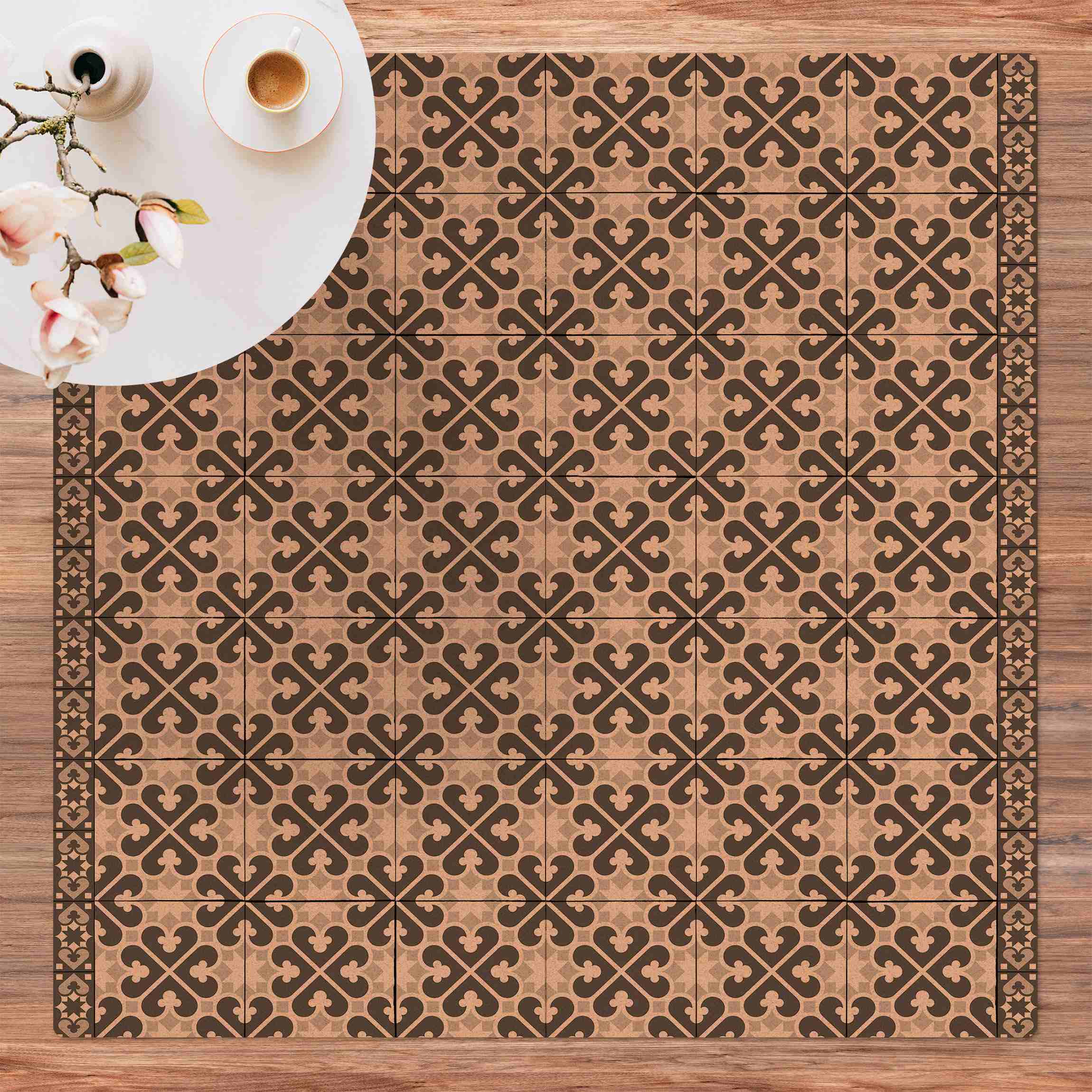 Kork-Teppich Geometrischer Fliesenmix Herzen Grau