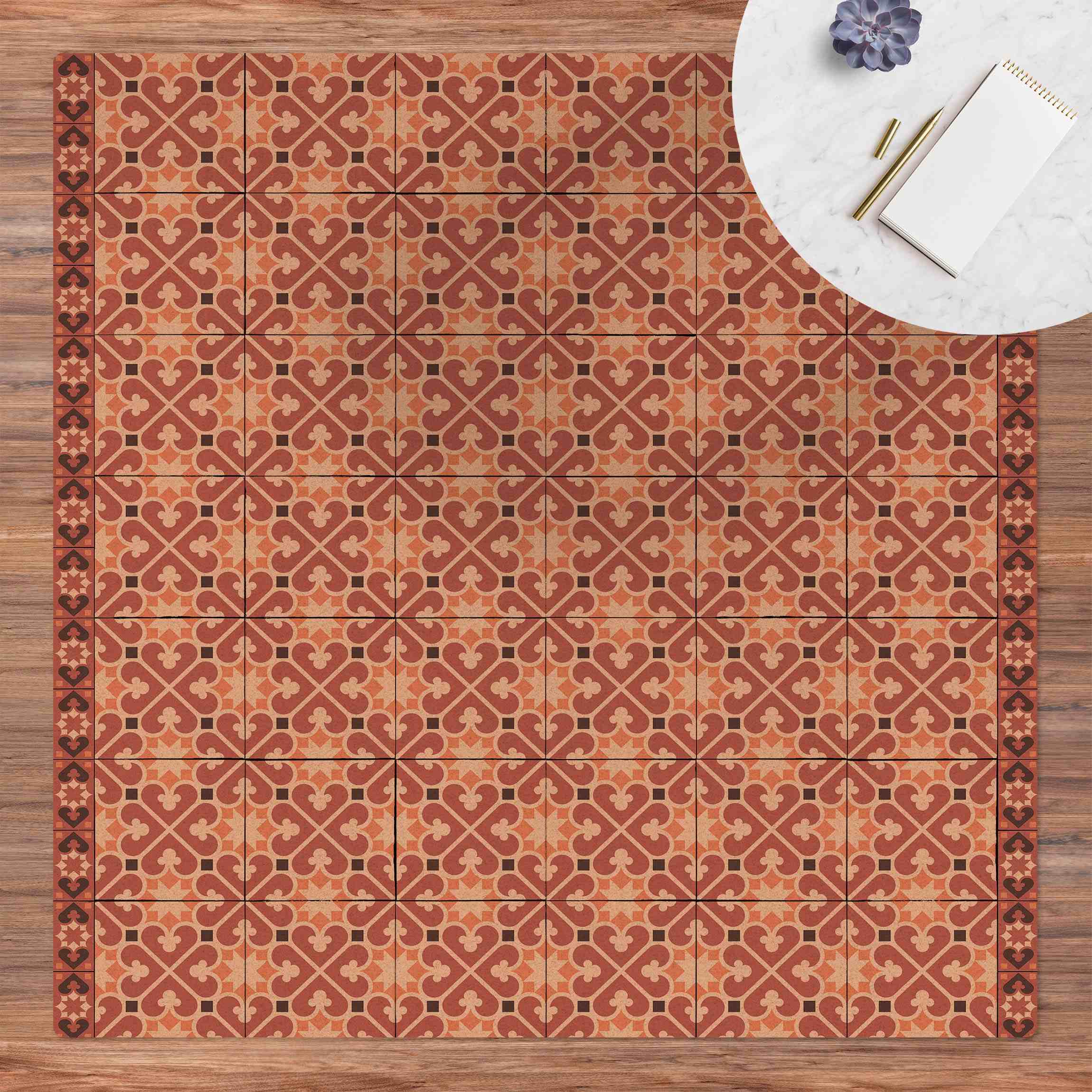 Kork-Teppich Geometrischer Fliesenmix Herzen Orange