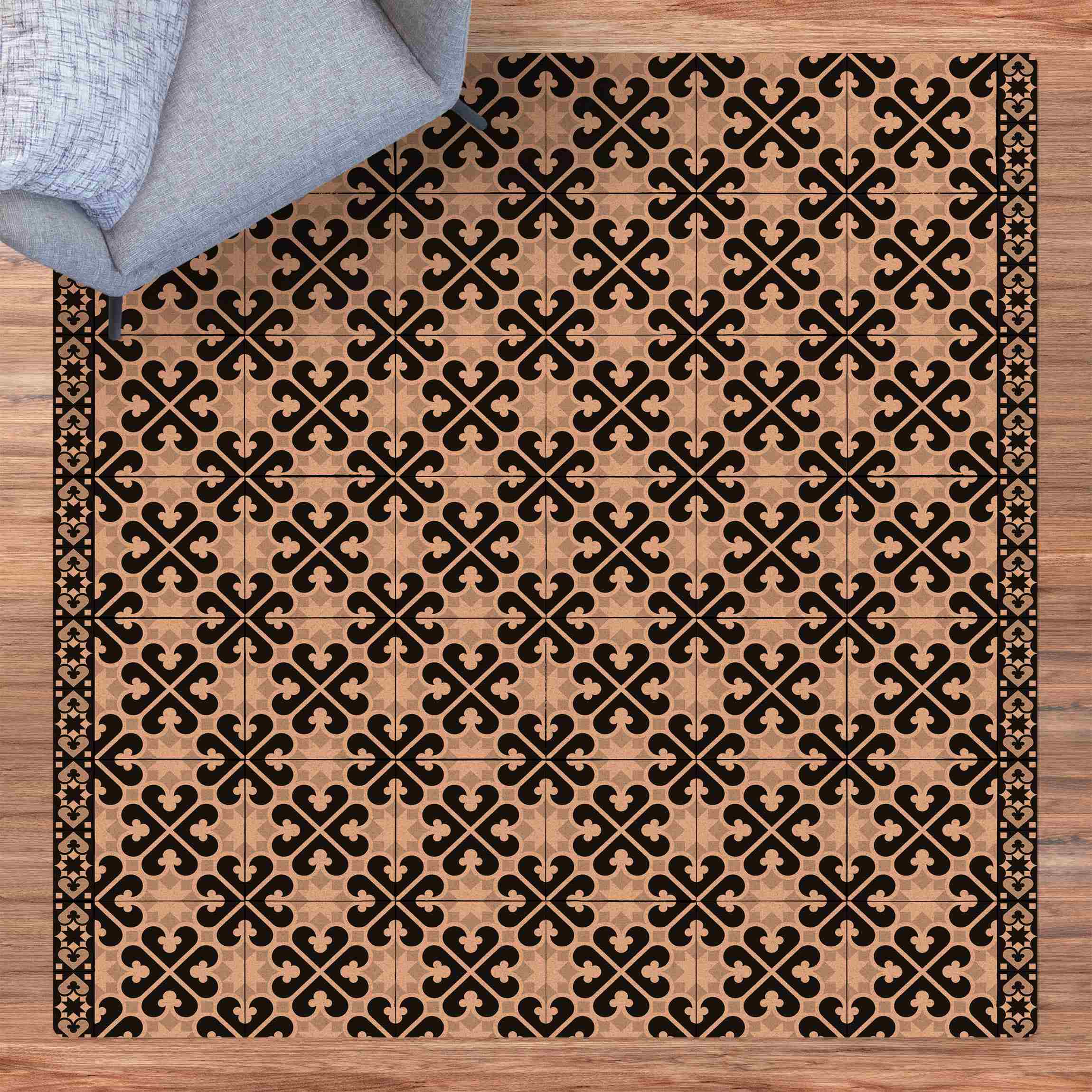 Kork-Teppich Geometrischer Fliesenmix Herzen Schwarz