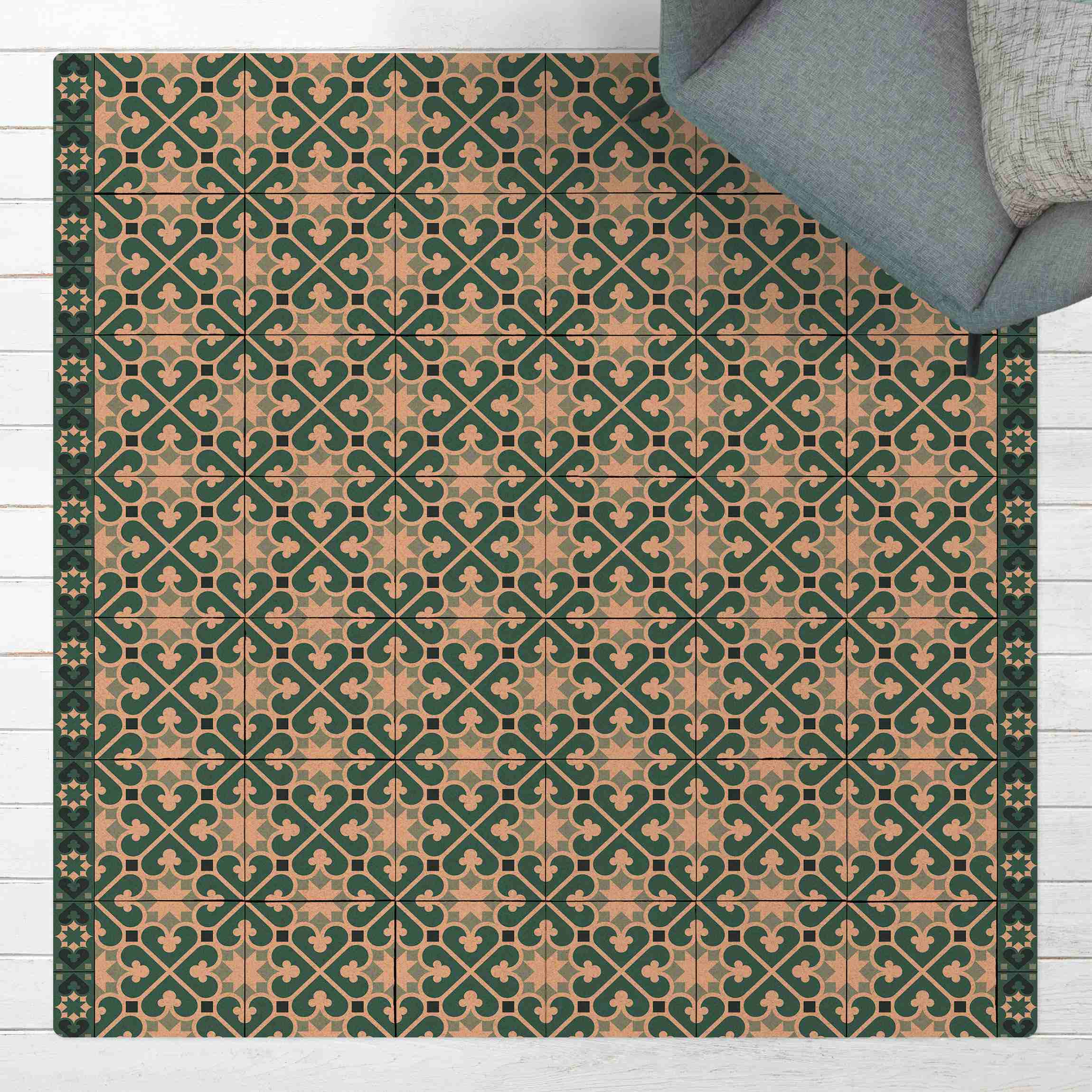 Kork-Teppich Geometrischer Fliesenmix Herzen Türkis