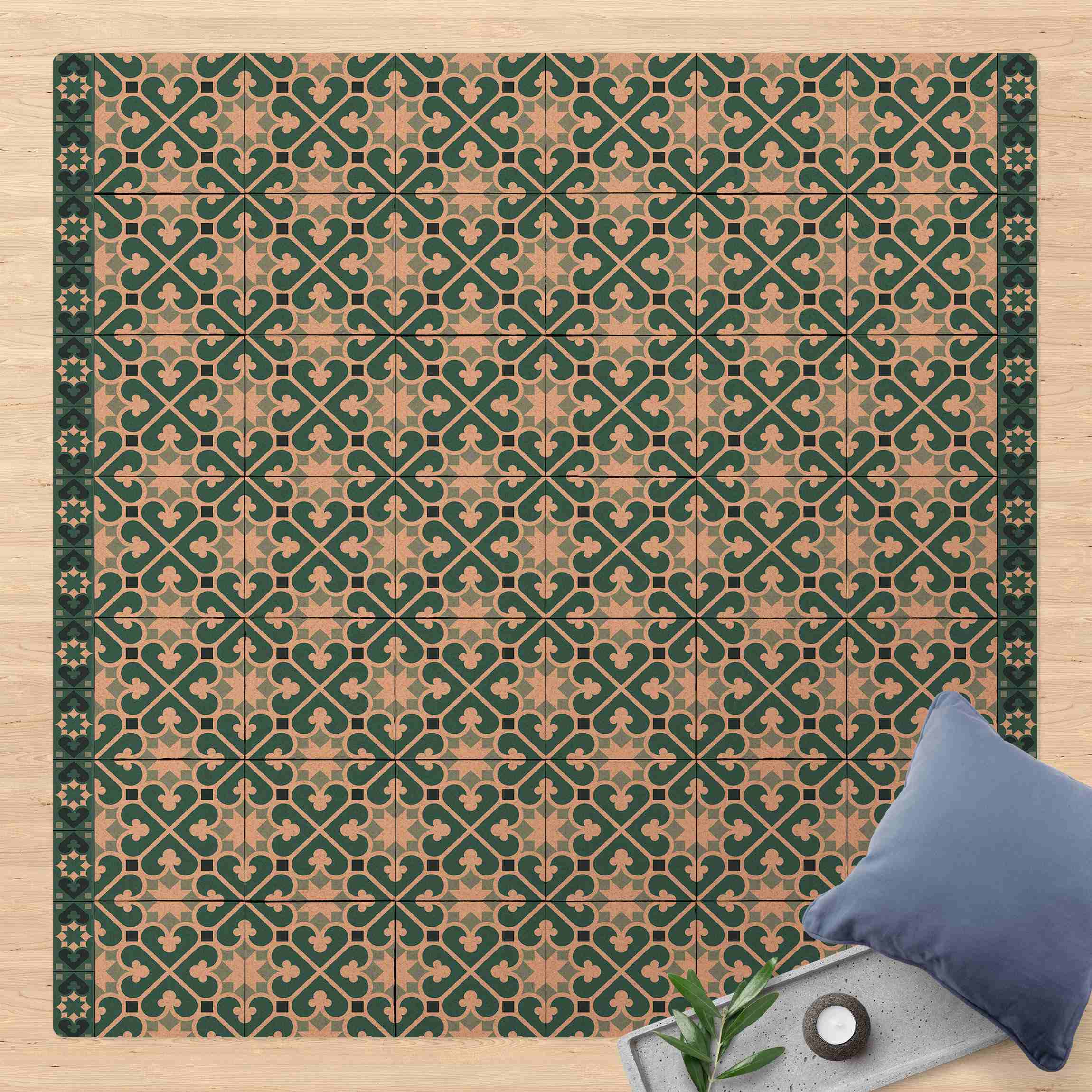 Kork-Teppich Geometrischer Fliesenmix Herzen Türkis