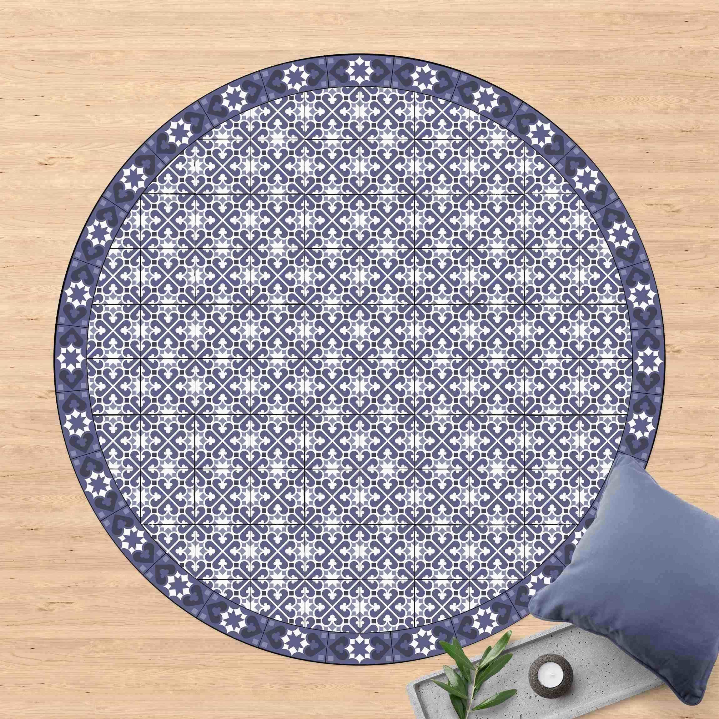 Runder Vinyl-Teppich Geometrischer Fliesenmix Herzen Violett