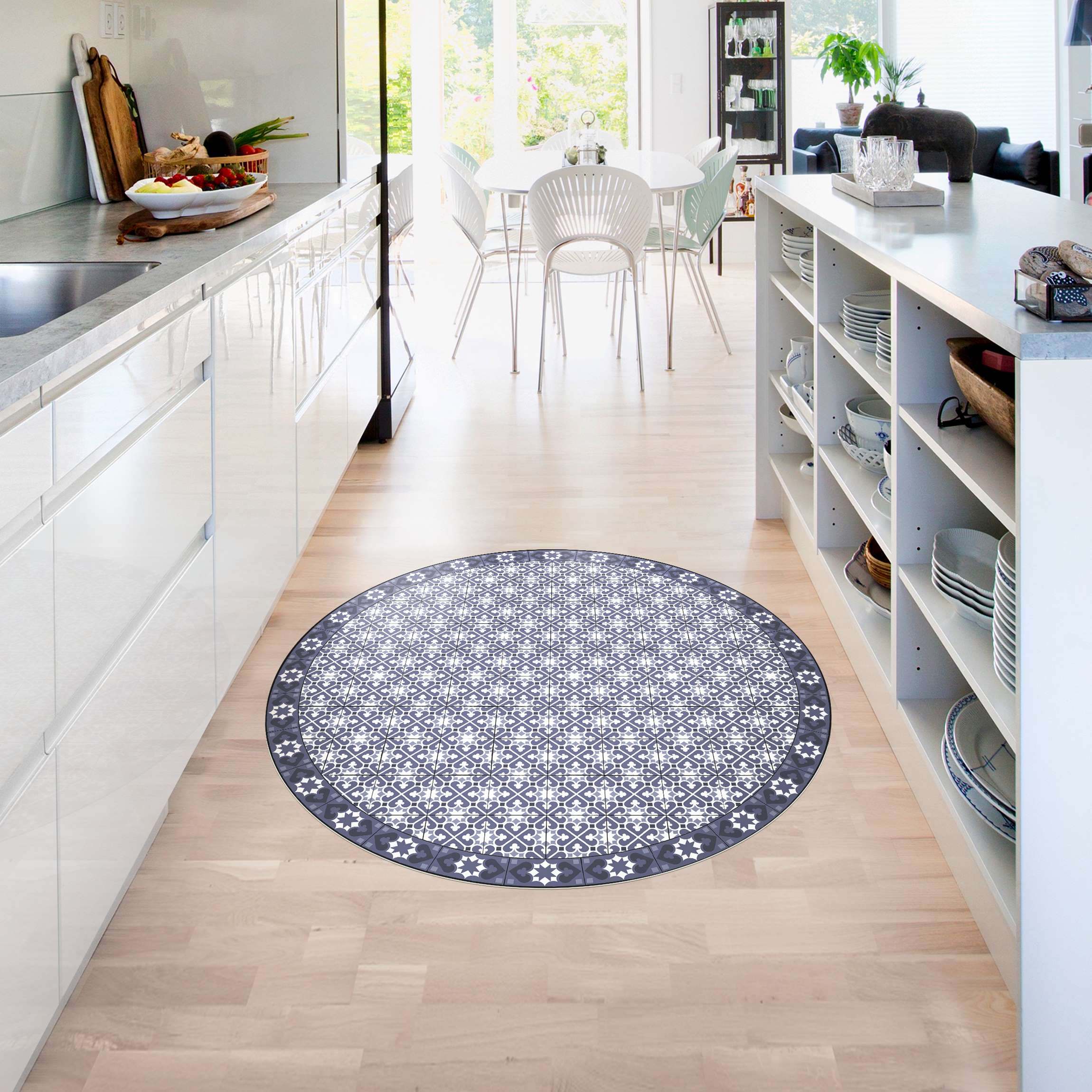 Runder Vinyl-Teppich Geometrischer Fliesenmix Herzen Violett